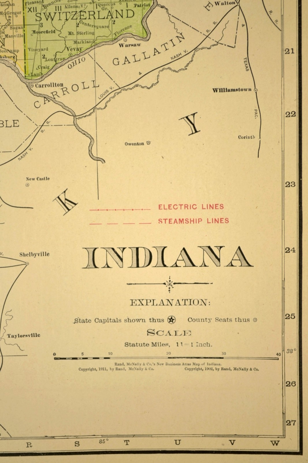 1911 Antique Map of Indiana Railroad Map ORIGINAL Atlas CCC&StL Railway DATED