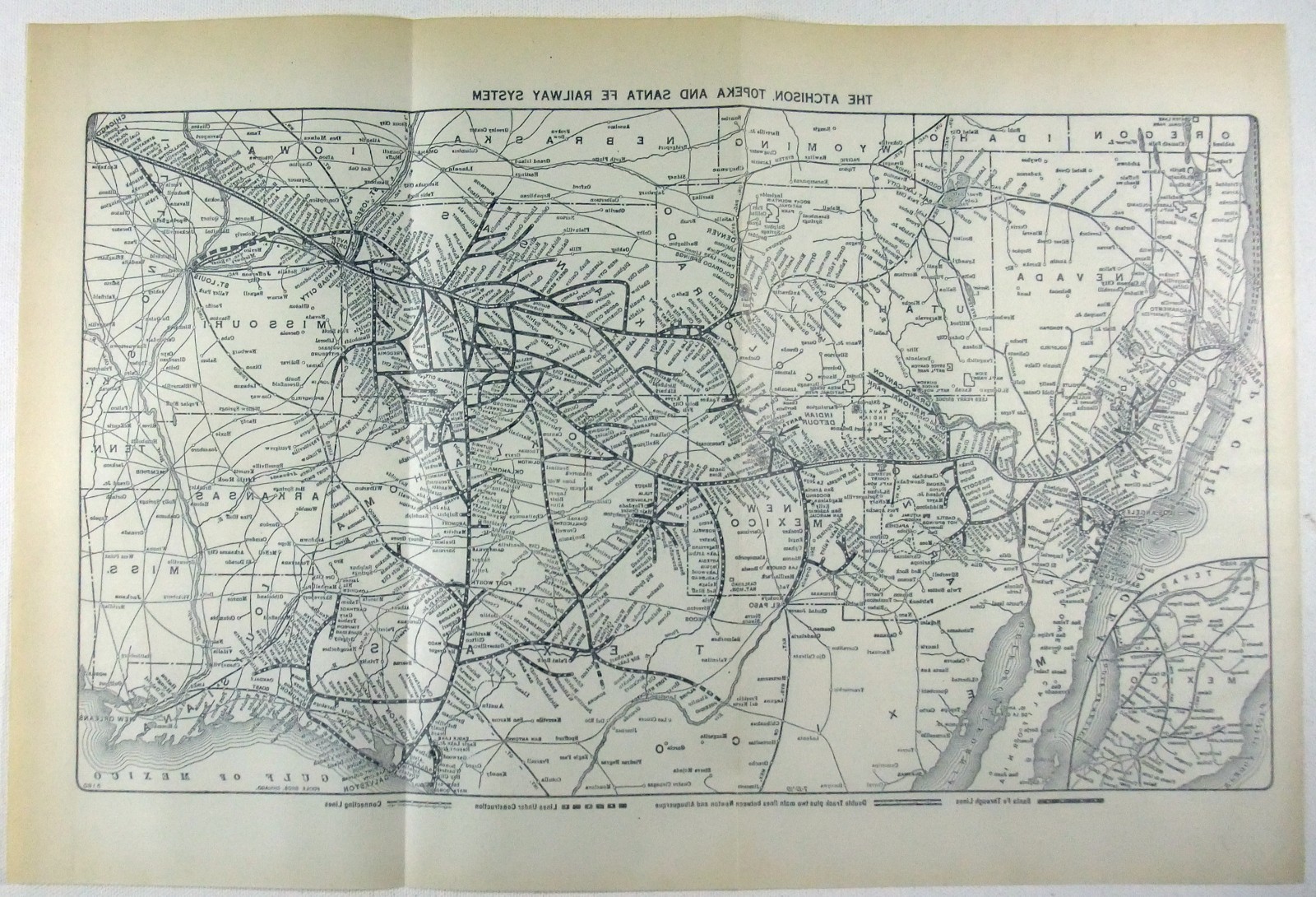 Atchison Topeka & Santa Fe – Original 1929 Railway Map by Poole Bros. Vintage