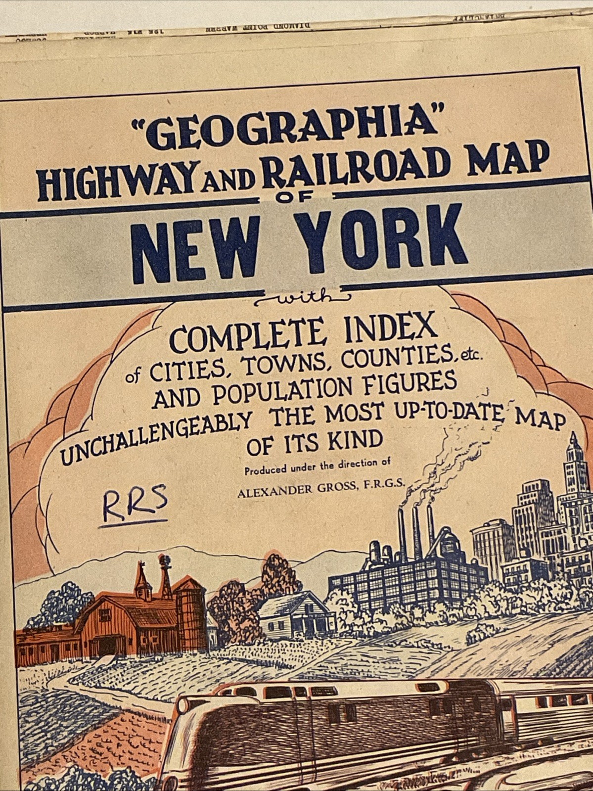 Vintage 1950s Geographia Highway & Railroad Map New York NY Alexander Gross