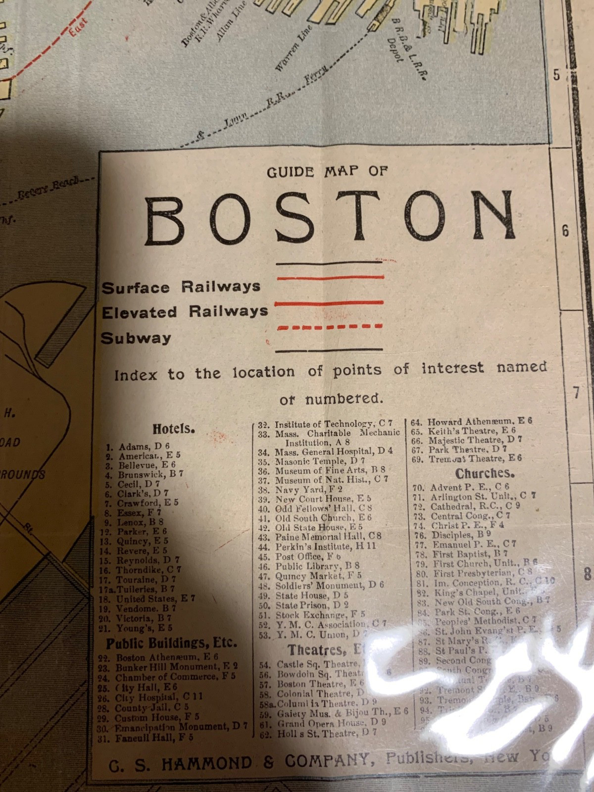 Antique Original Boston Pocket Folding Map Circa 1900