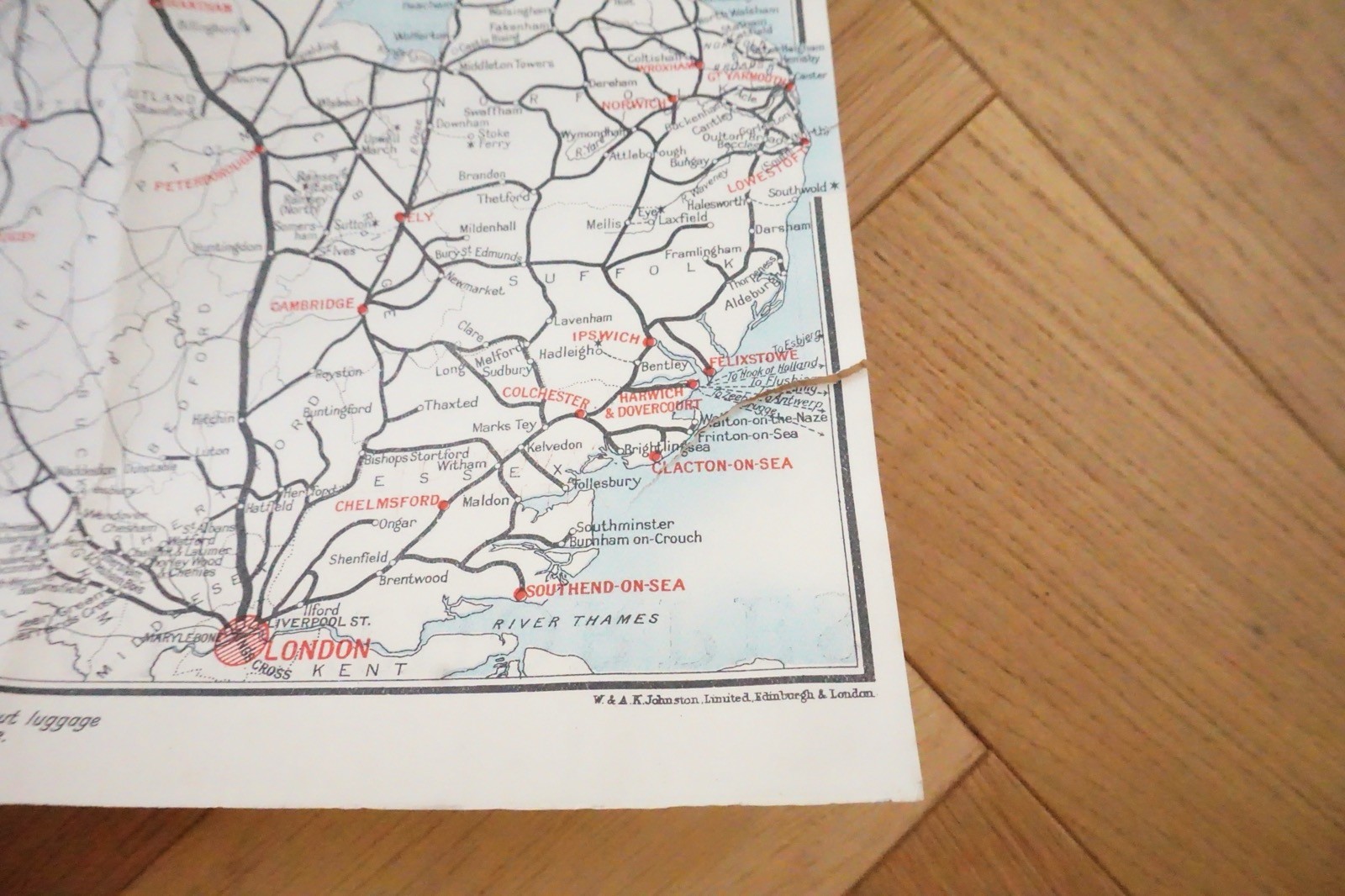 1930s LNER England Connections Railway Map 40cm x 24cm