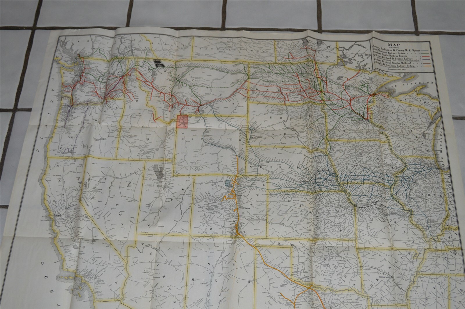 1917 CB&Q Great Northern Northern Pacific Colorado Southern System map 33″ x 20″