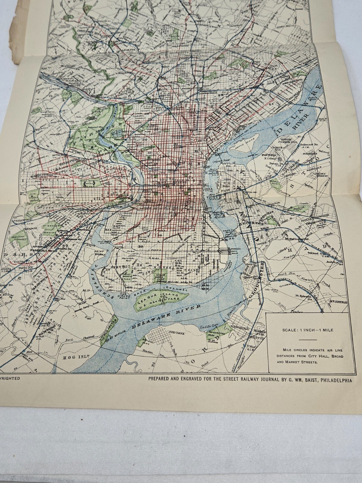 ANTIQUE 1903 MAP OF PHILADELPHIA & VICINITY BY PHILA RAPID TRANSIT COMPANY