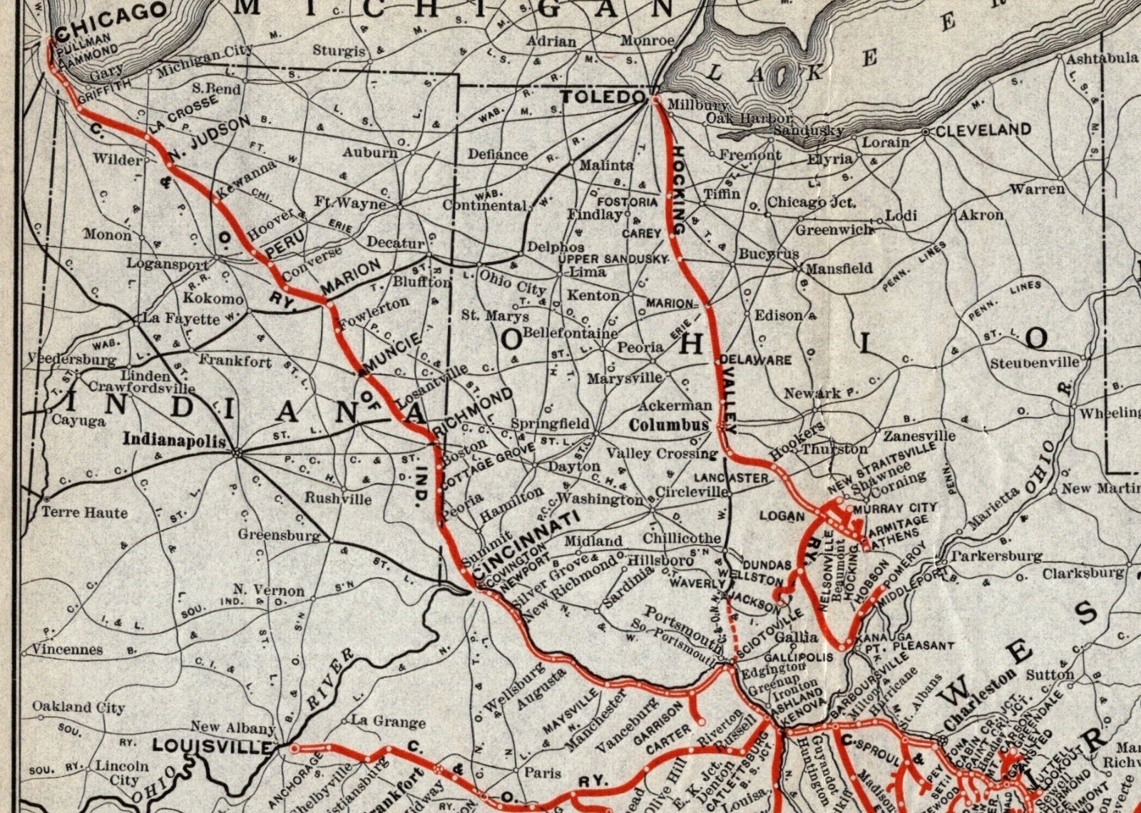 1917 Antique CHESAPEAKE & OHIO Railroad Map Vintage C & O Railway Map 2565