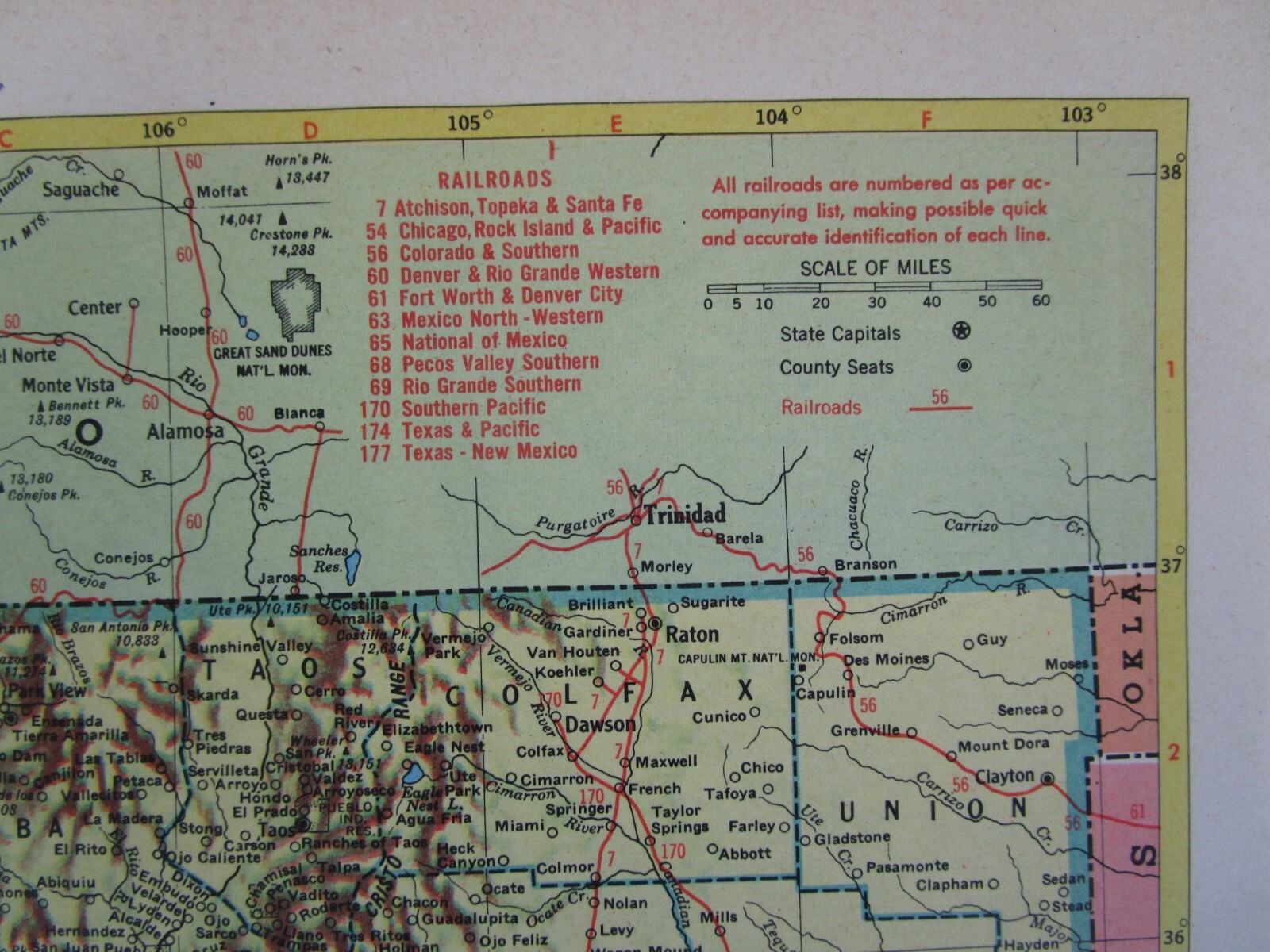 NJ NM Vtg 1952 NEW JERSEY RAILROAD Map. MORRISTOWN & ERIE RR ~or~ NEW MEXICO