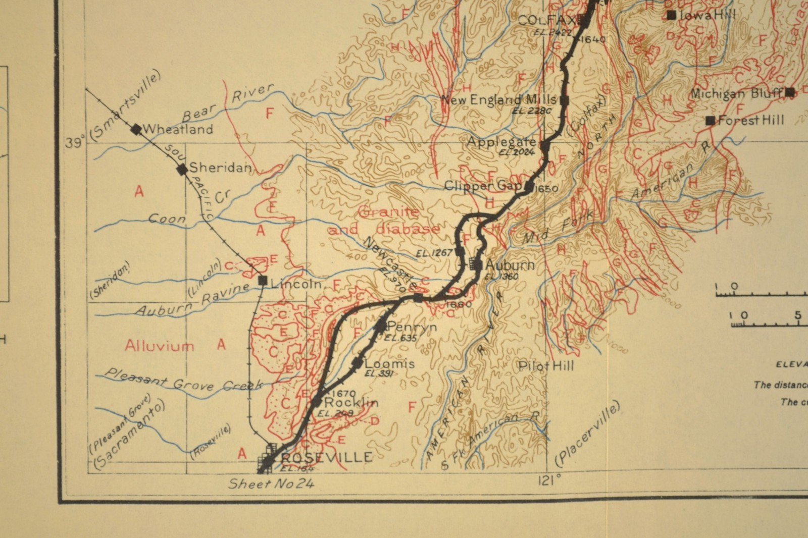 1915 Central Pacific Railroad Map Roseville California Lincoln CA Rocklin Auburn