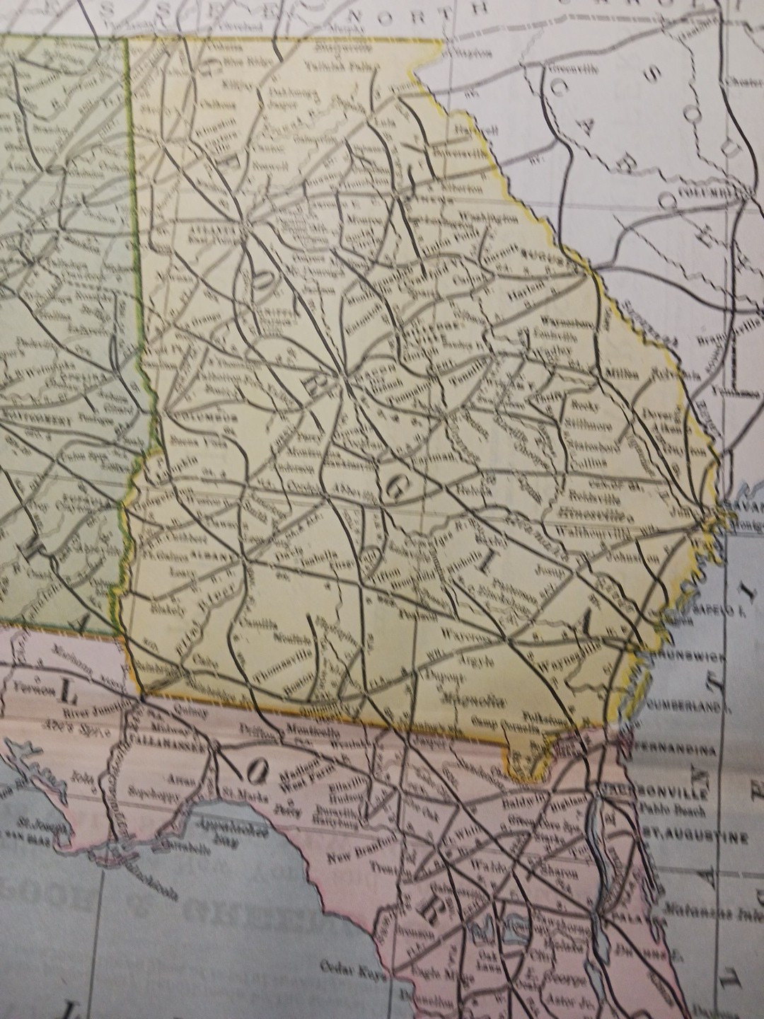 ~ 1897 Train Route Map Alabama FLORIDA Georgia ☆ all Railroad Lines Marked 9×11