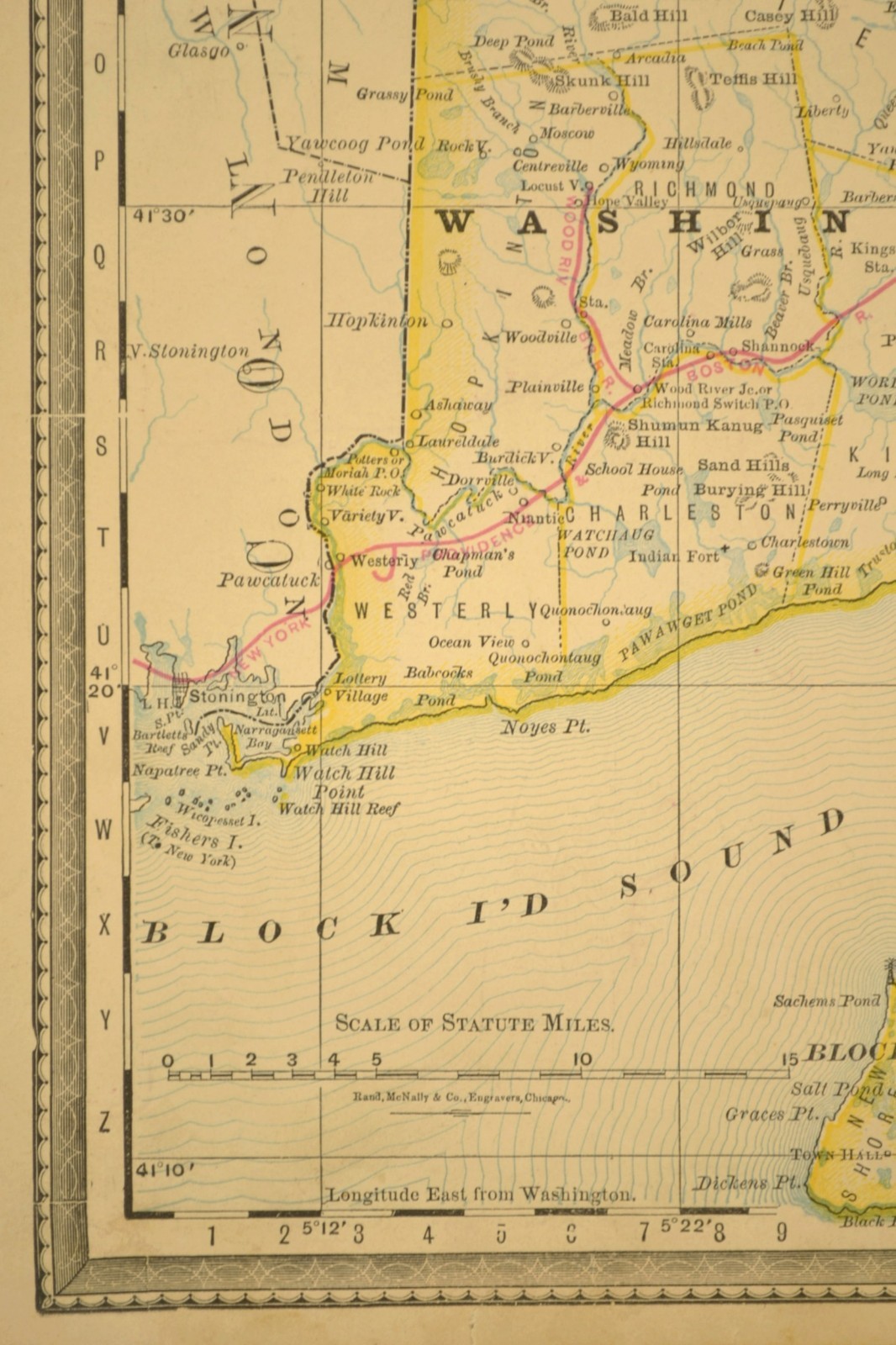 Antique RHODE ISLAND Railroad Map NYP&B RR Old Colony RR NY&NE Railroad