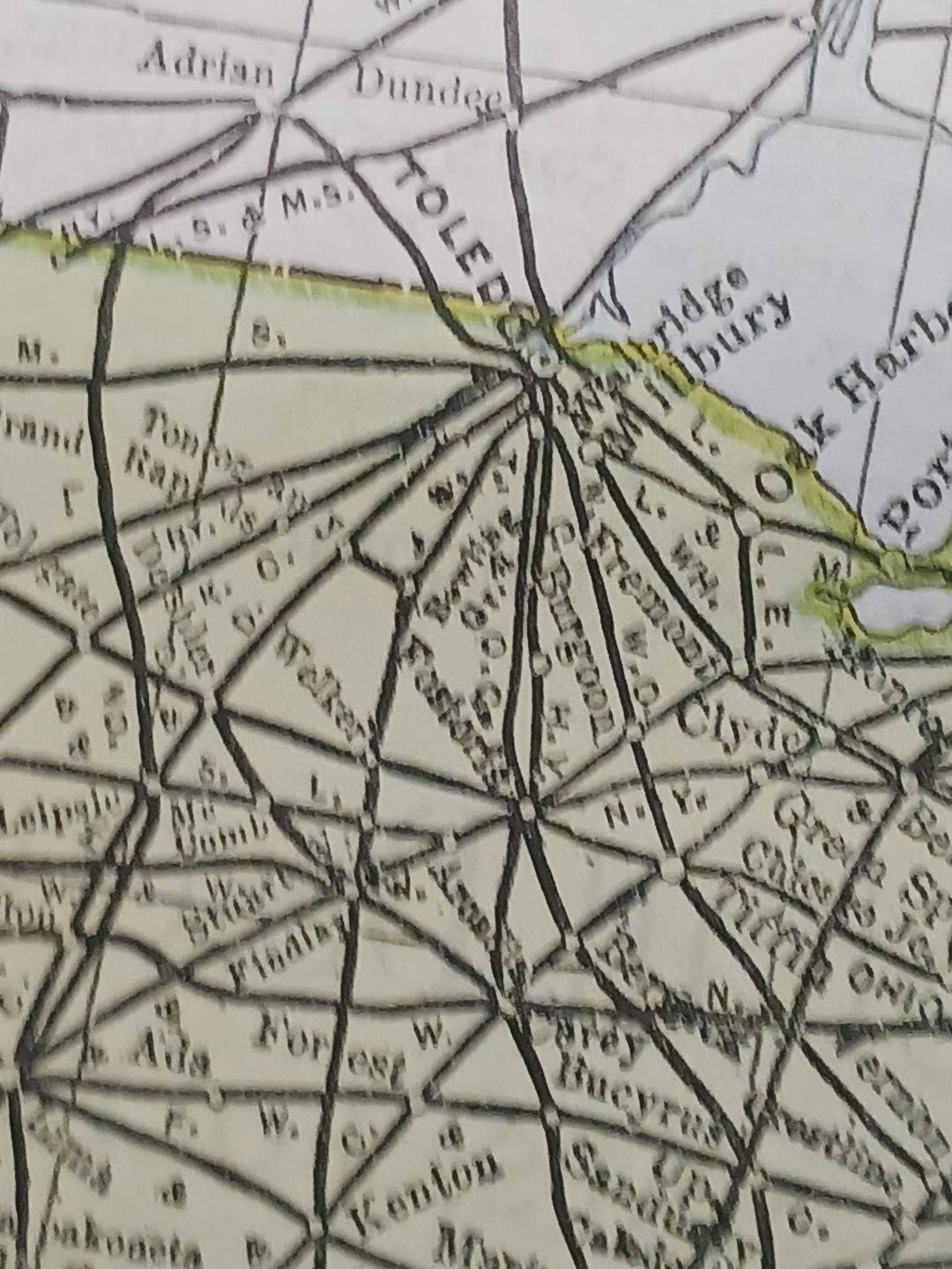 ~ 1897 Train Route Map OHIO & Pennsylvania all Railroad Lines Stations 9″ x 11″