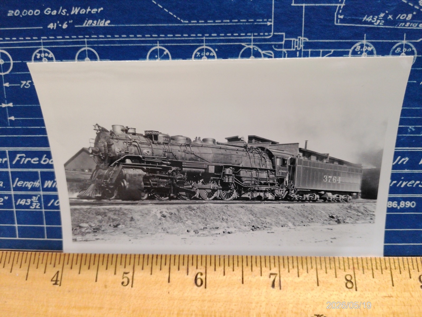AT&SF RAILROAD ORIG BLUEPRINT DATA DIAGRAM w 2 PHOTOS #3764 4-8-4 LOCOMOTIVE