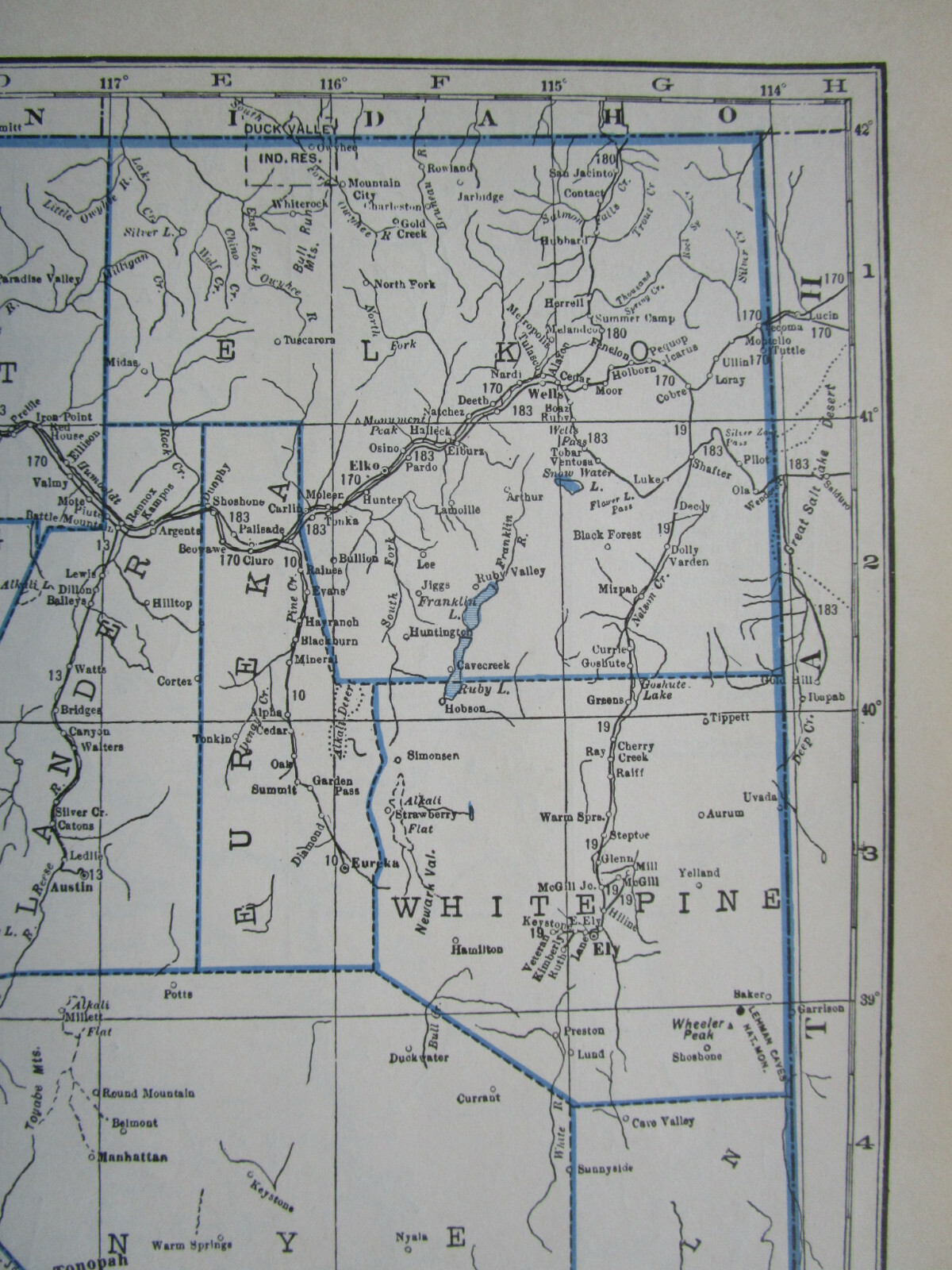 NV NH 1933 NEVADA RAILROAD Map TONAPAH & TIDEWATER RR ~or~ NEW HAMPSHIRE