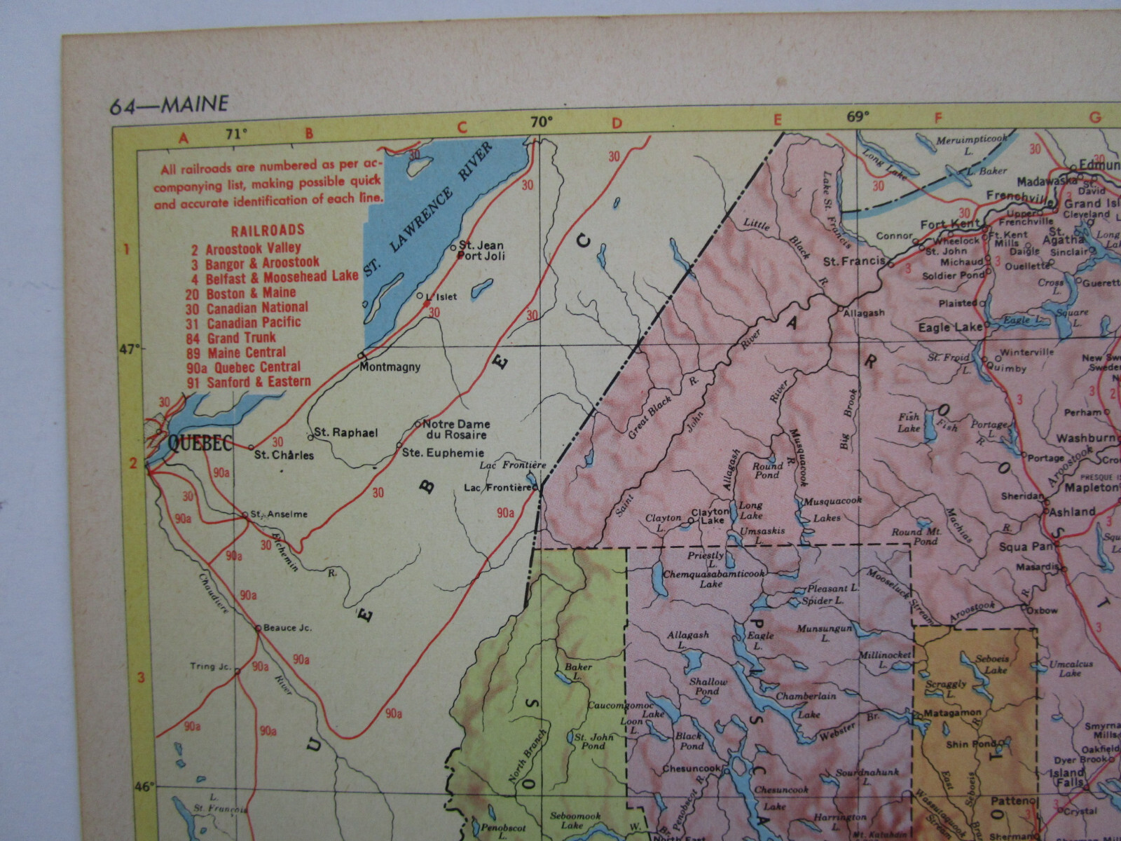 LA ME 1956 LOUISIANA RAILROAD Map. NATCHEZ URANIA & RUSTON RR ~or~ MAINE