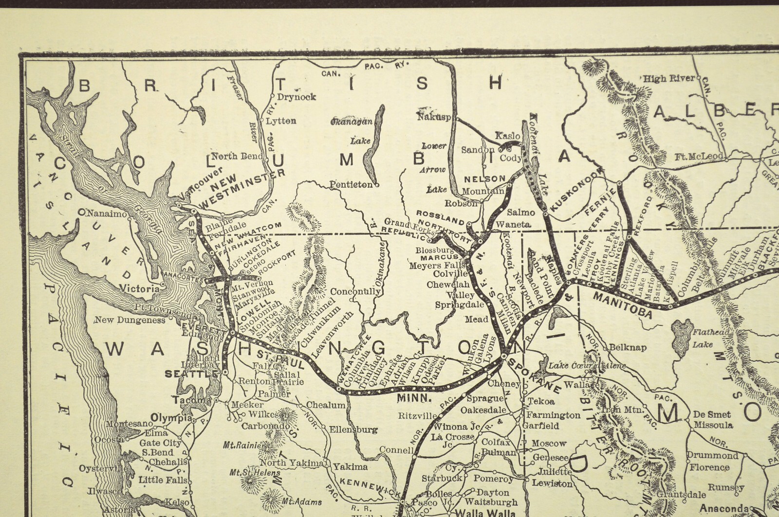 Vintage GREAT NORTHERN Railway Map North Dakota Eastern Minnesota Old Antique