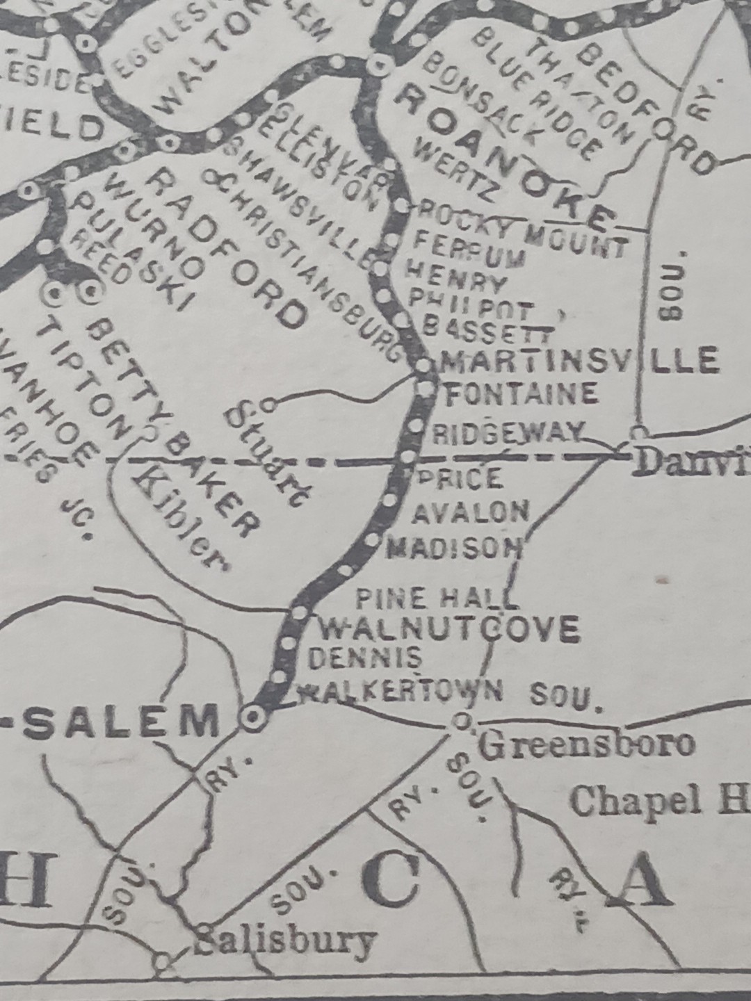 ~1910 Antique Railroad Map NORFOLK & WESTERN RAILWAY all Train Route connections
