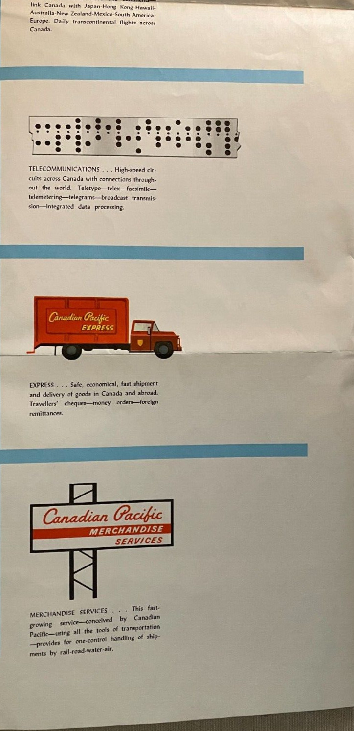 CANADIAN PACIFIC ALL SERVICES MAP, 1962 RAILWAYS, AIRLINES. VG.