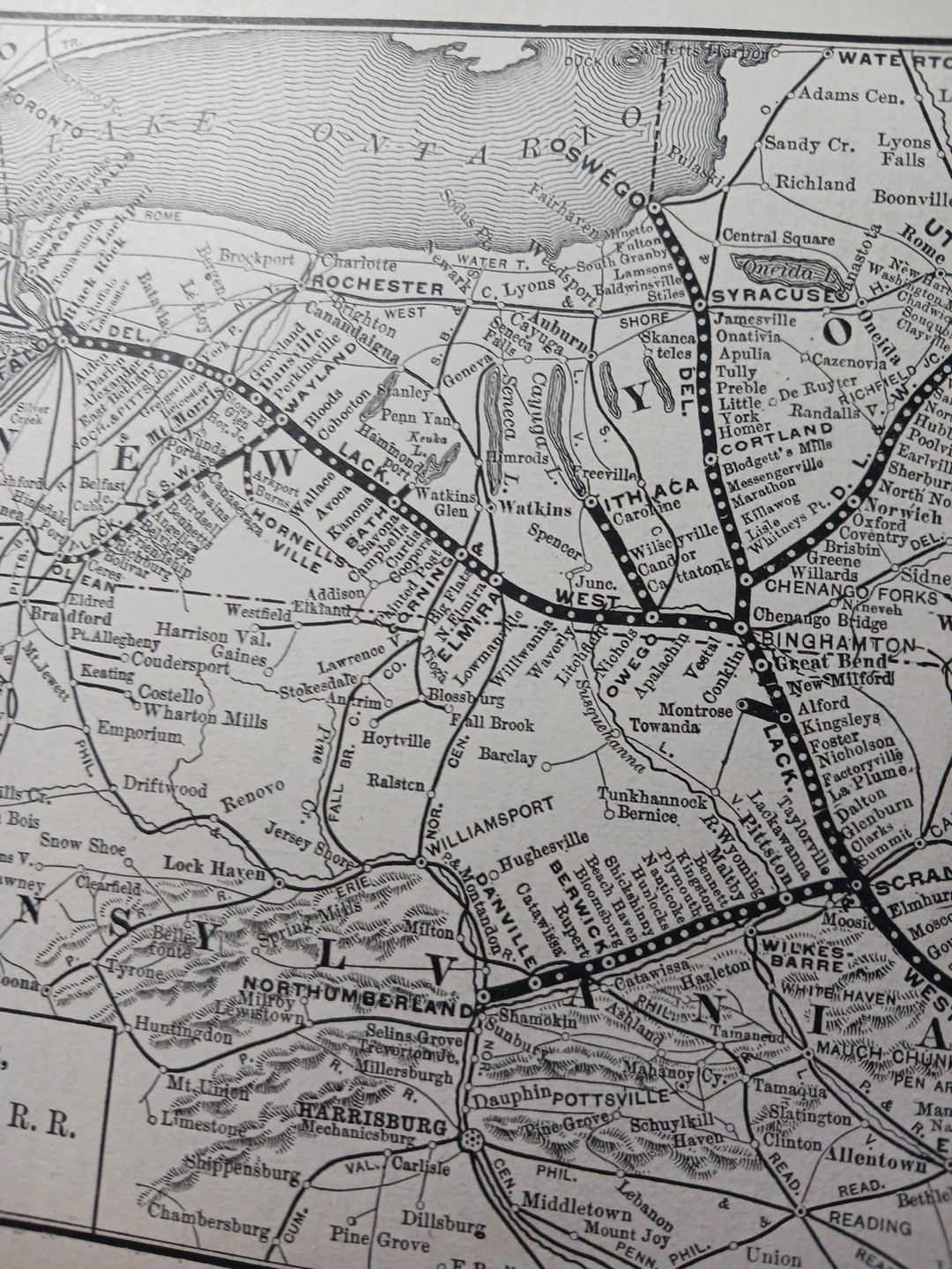 1892 Antique Railway Map DELAWARE LACKAWANNA & WESTERN RAILROAD Train Routes