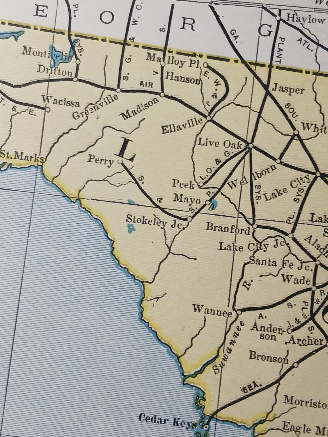 ~1904 Vintage Railroad Map FLORIDA all Lines Trains & Depots marked 11″x9″ Rare
