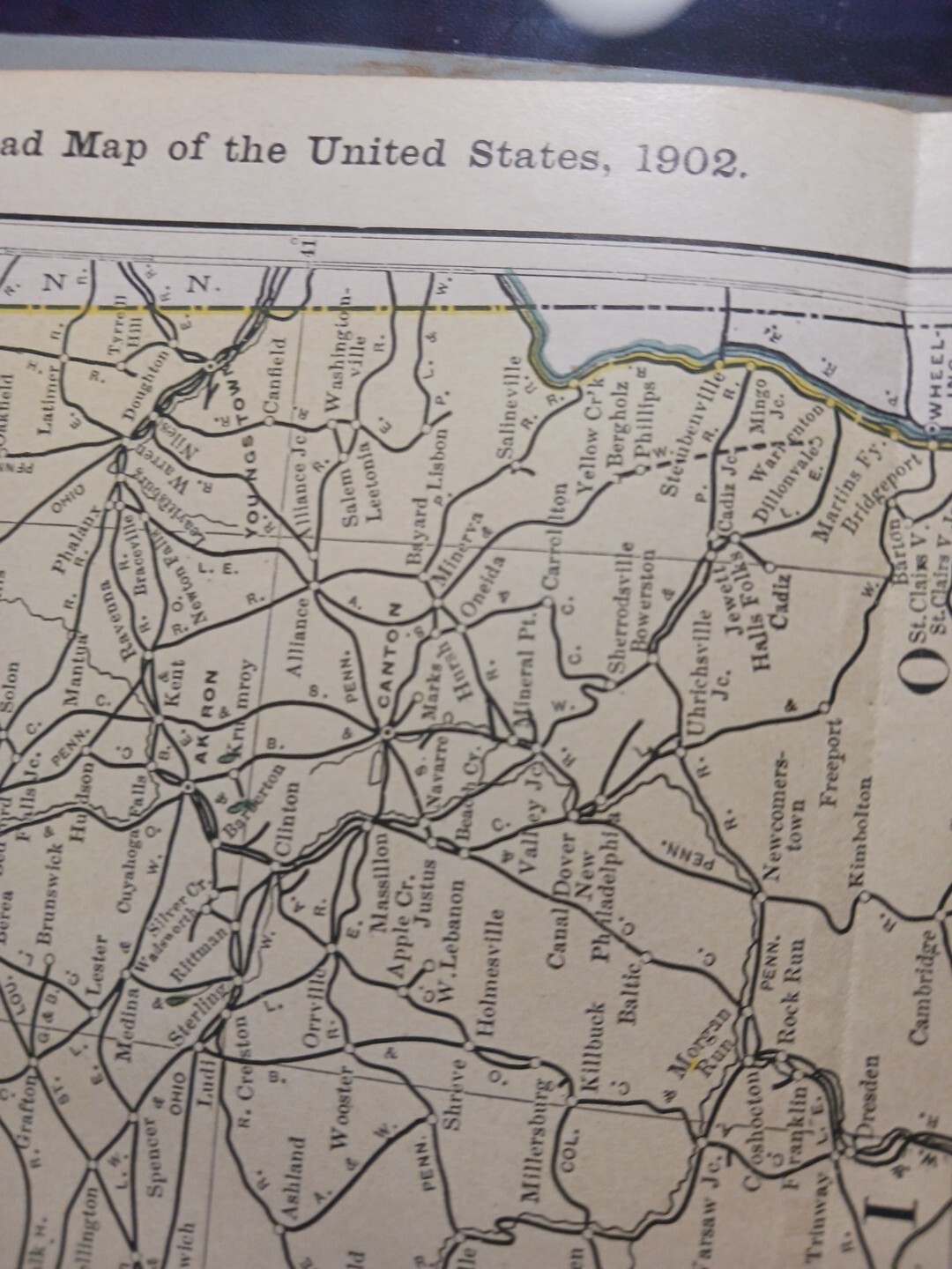 1902 Train Route Map OHIO All Railroad Lines Stations Towns 11×9″ Dated ORIGINAL