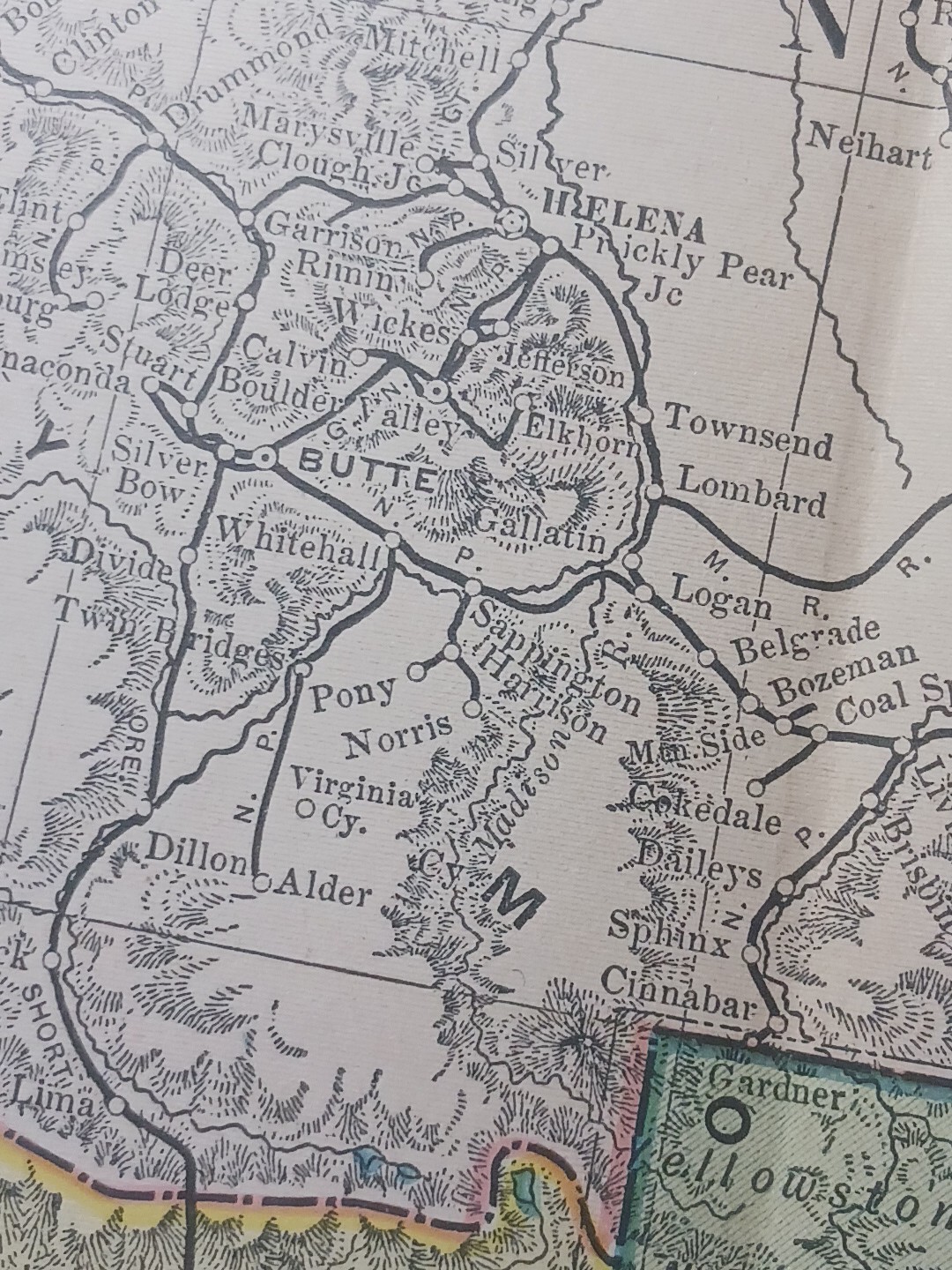 ~1904 Railroad Map MONTANA IDAHO WYOMING All railway Routes Depots 11×9″ vintage