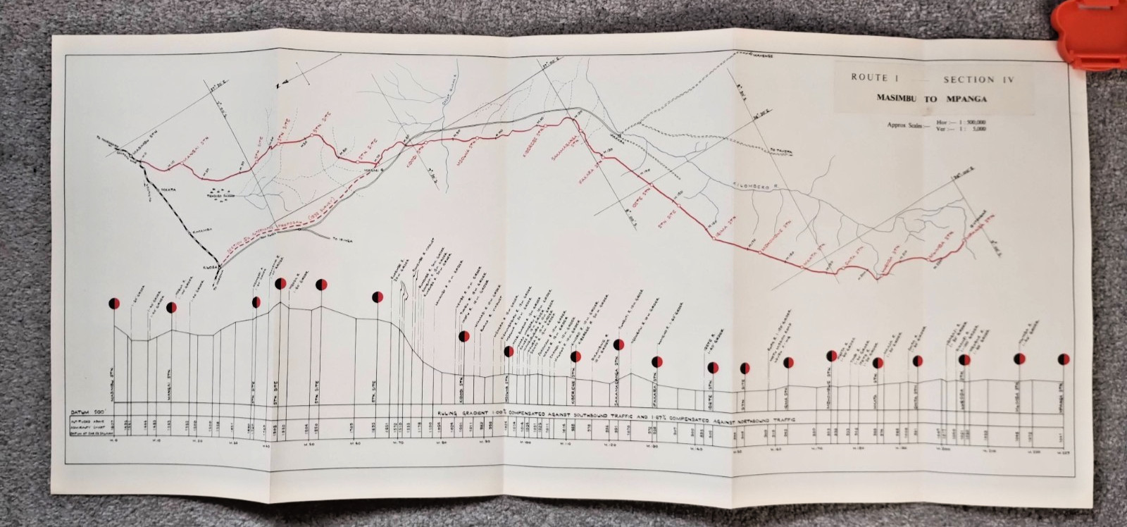 1952 Original East African Railways Map of Route: Masimbu to Mpanga (Tanzania)
