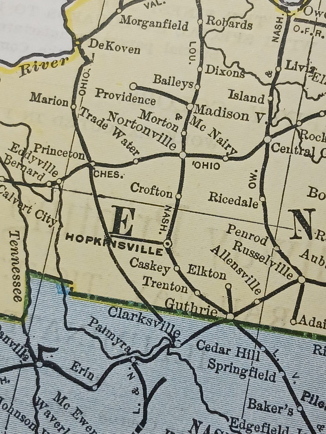 1897 Train Route Map KENTUCKY & TENNESSEE all Railroad Lines stations 9×11 TN KY