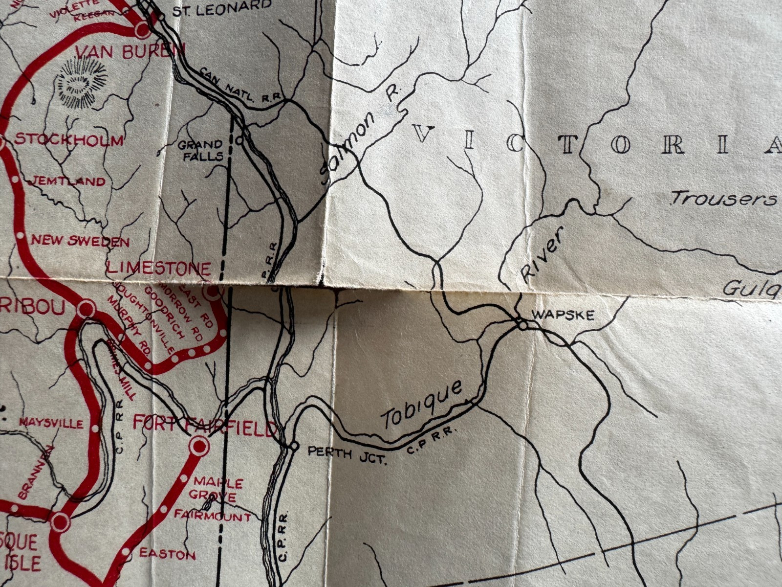 Vintage ca 1930s 17×27 Bangor and Aroostock RR Railroad Route Map Northern Maine