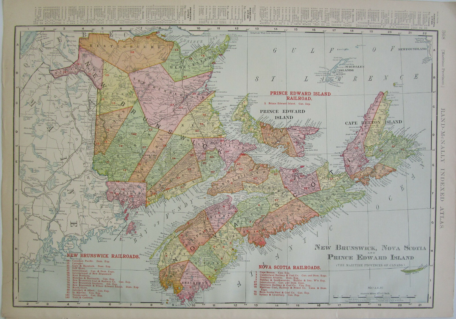 NEW BRUNSWICK NOVA SCOTIA & PRINCE EDWARD ISLAND CANADA 1911 DATED RAILROAD Map