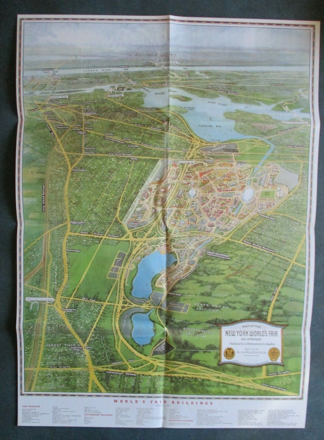 1939 C.S. Hammond & Co Aerial Map New York World’s Fair Flushing Meadow NY REPRO