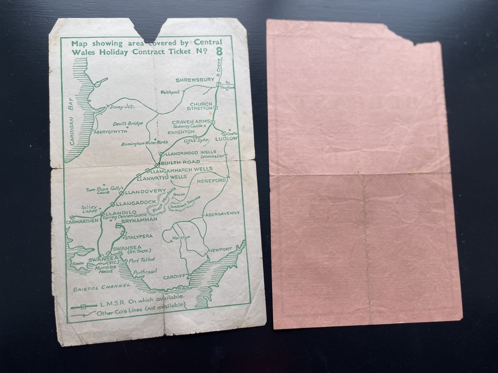 2 x 1930s LMS train timetable / flyer for Belfast and Central Wales day trips