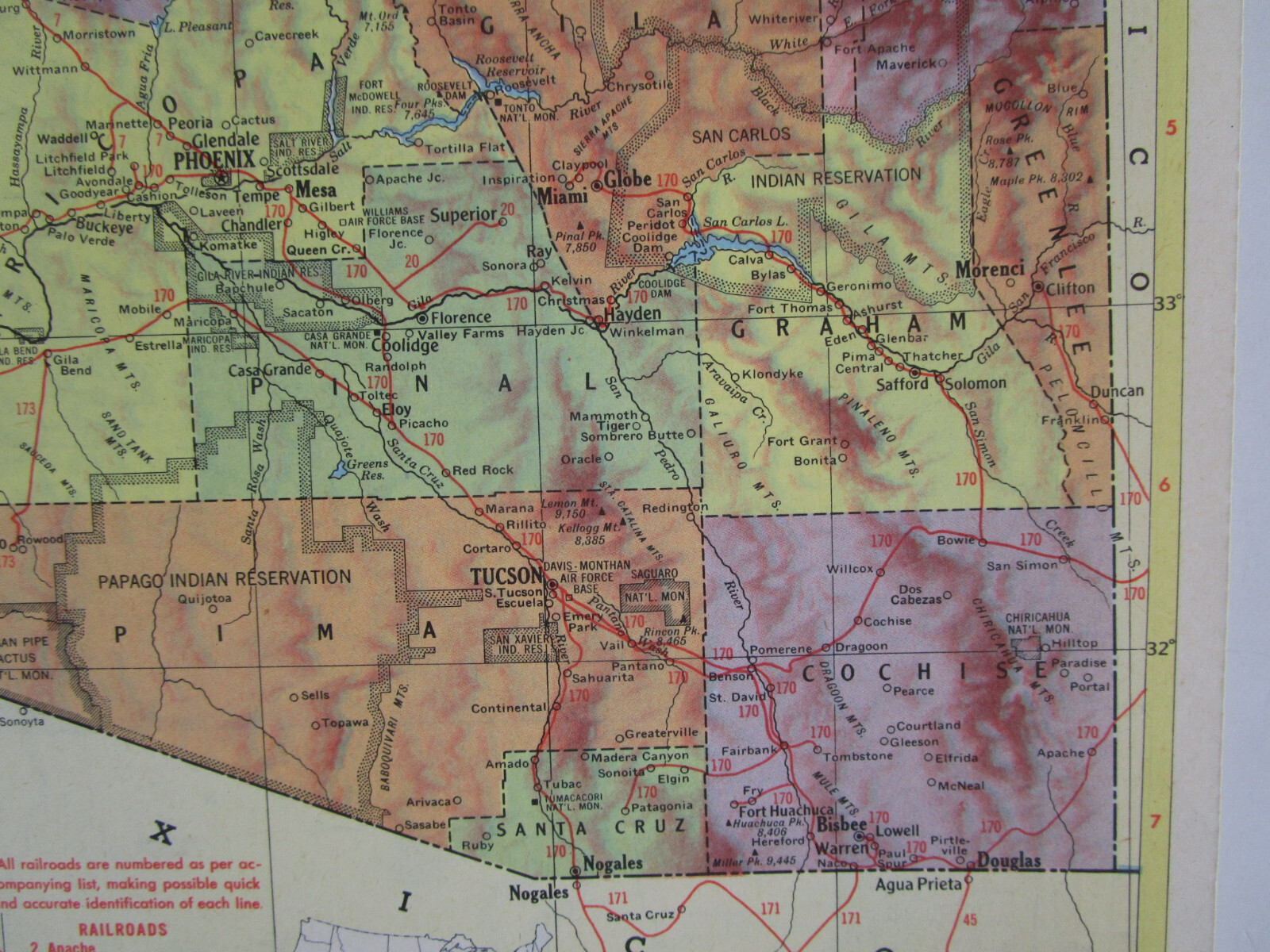 AZ AL 1959 ARIZONA Topographic RAILROAD Map APACHE RR ~or~ ALABAMA. TUSKEGEE RR