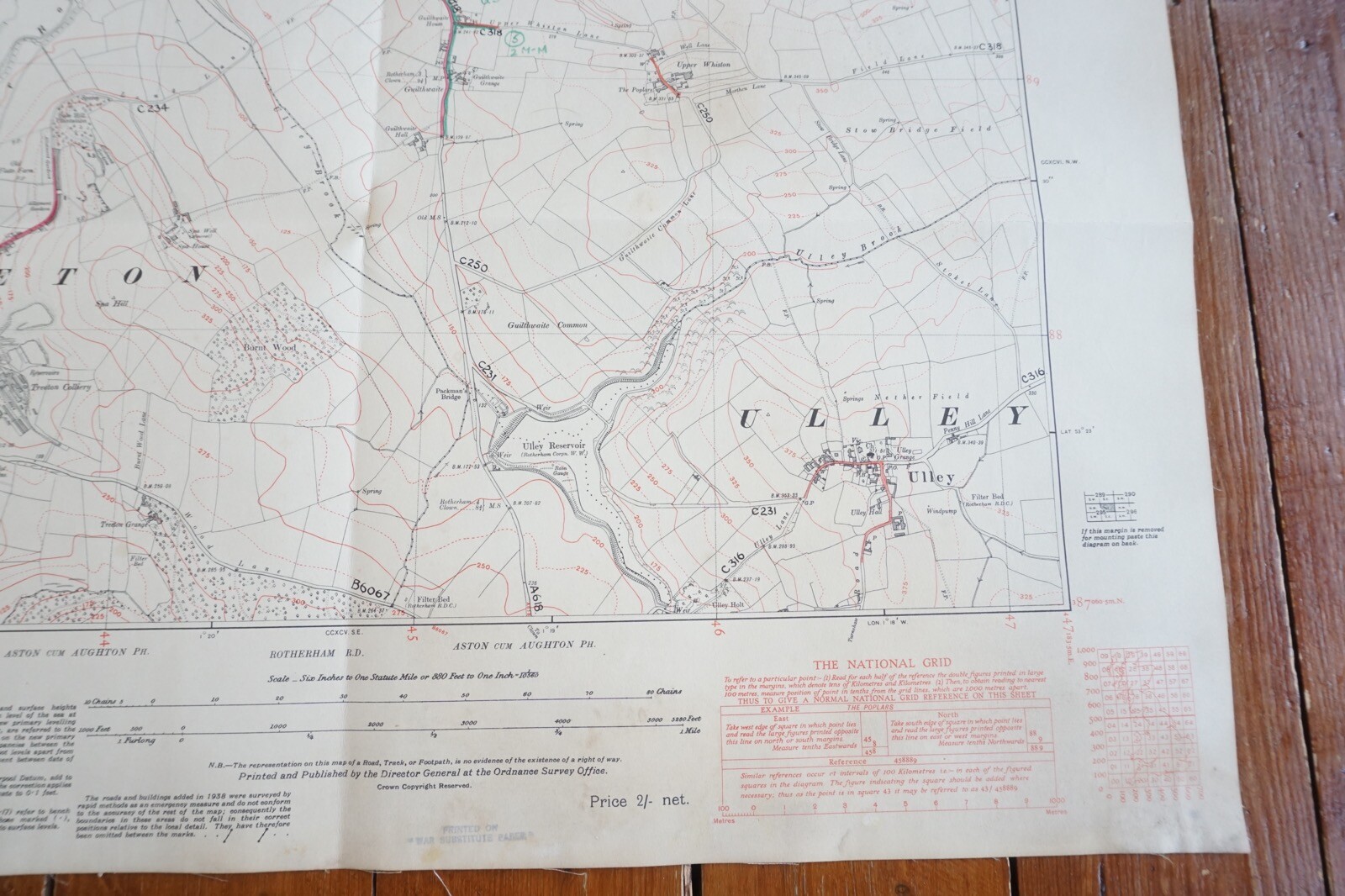 1938 Whiston Treeton Yorkshire LMS Railway OS Linen Map Ref 12