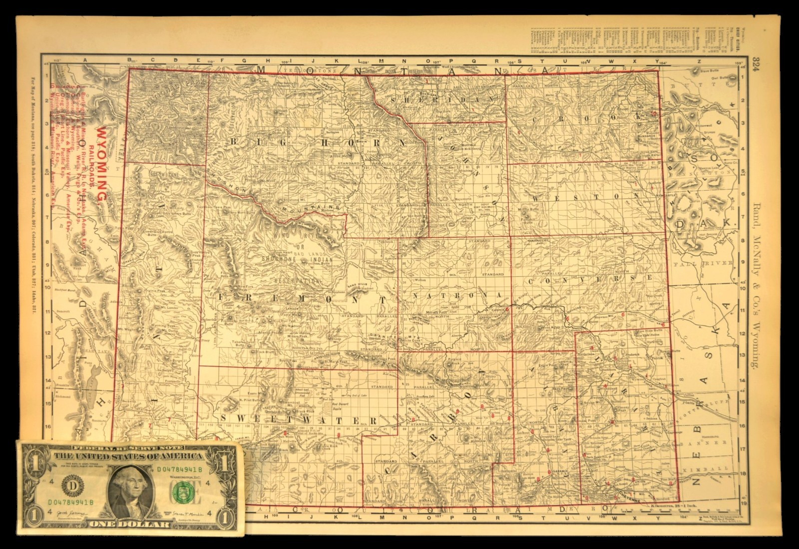 1901 Antique Wyoming Railroad Map Large Atlas UP RR Wind River Reservation DATED
