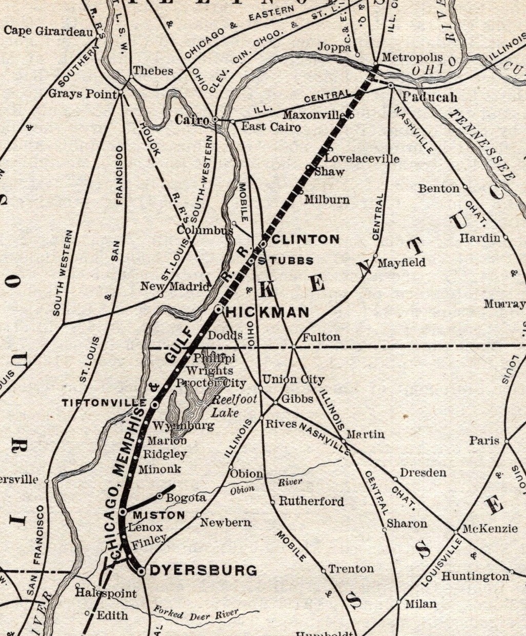 1911 Antique Chicago Memphis & Gulf Railroad Map Vintage Railway Map 2858