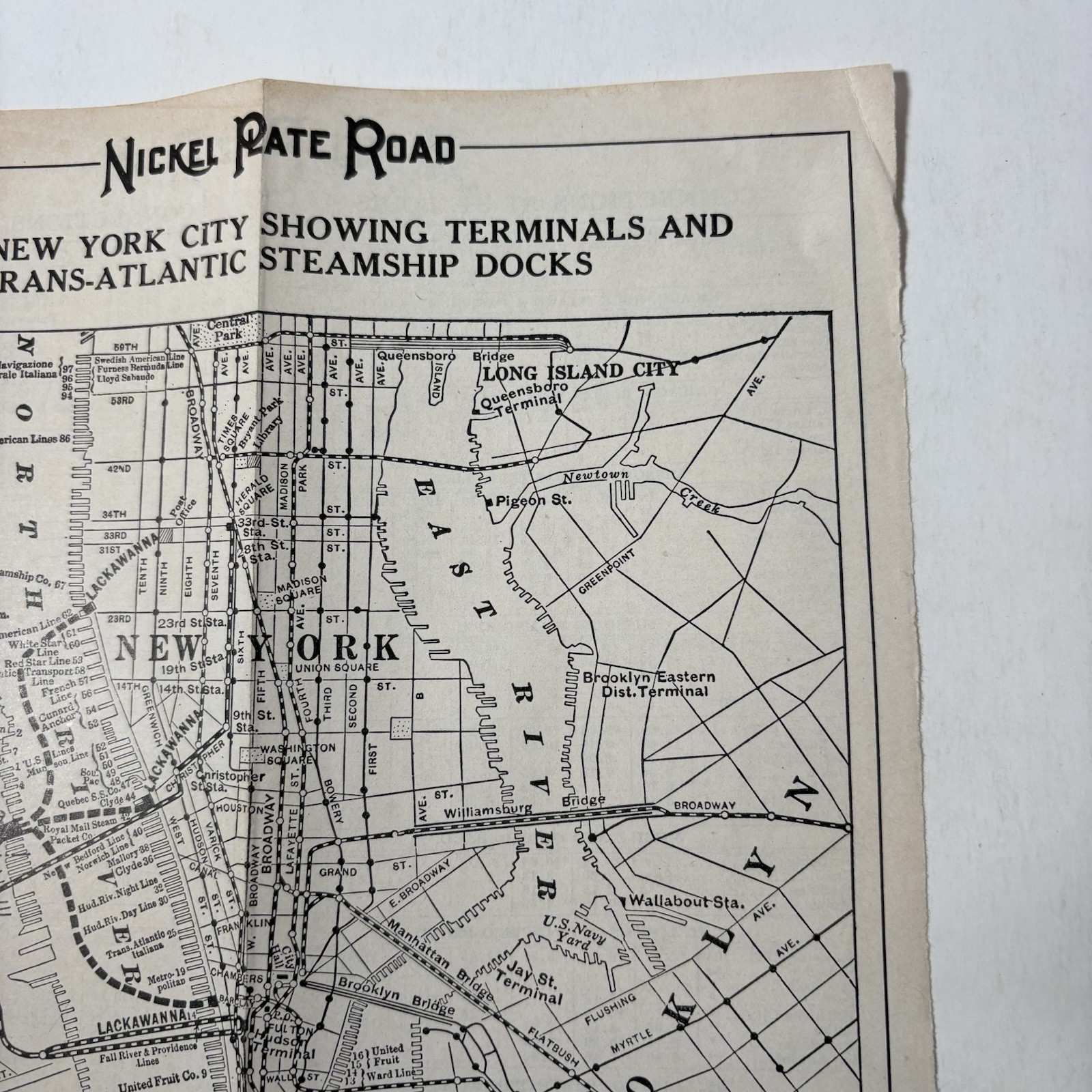 Vintage Nickel Plate Road New York City Railroad Map NYC Steamship Docks Hoboken
