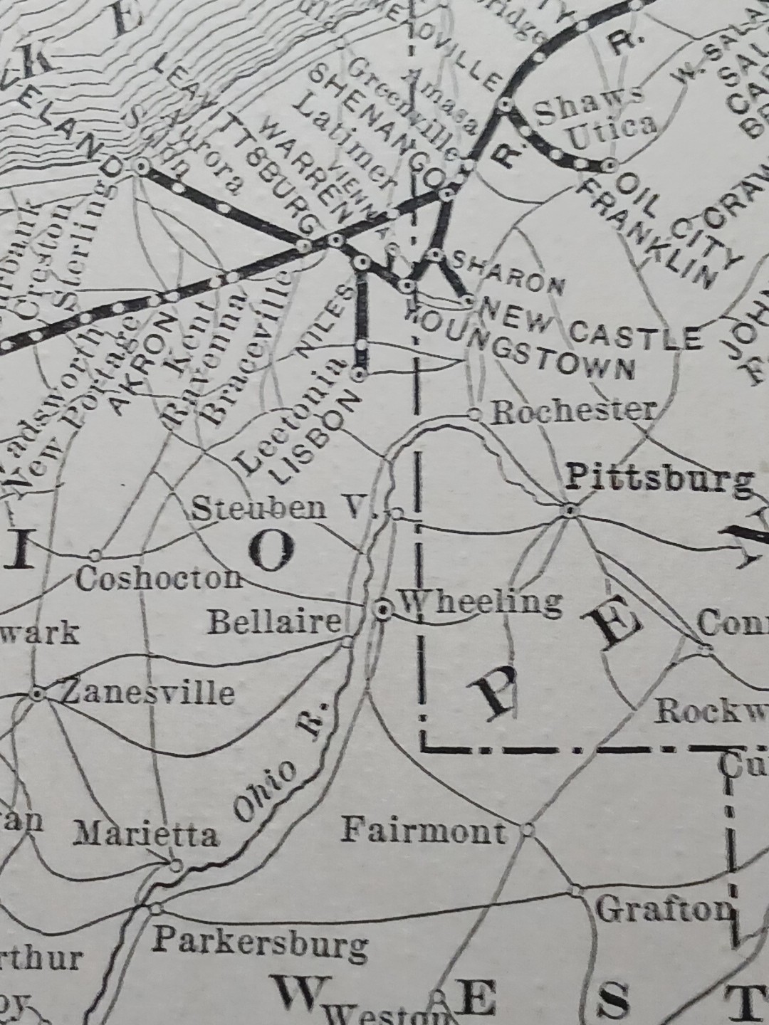 ~1896 Antique Train Route Map ERIE RAILROAD Ohio Pennsylvania New York Indiana