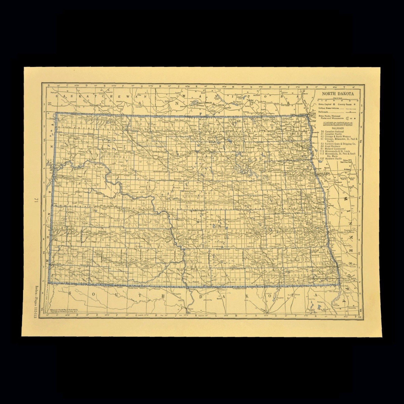 Vintage NORTH DAKOTA Railroad Map Depot Towns Grand Forks GN RR Antique ca 1930