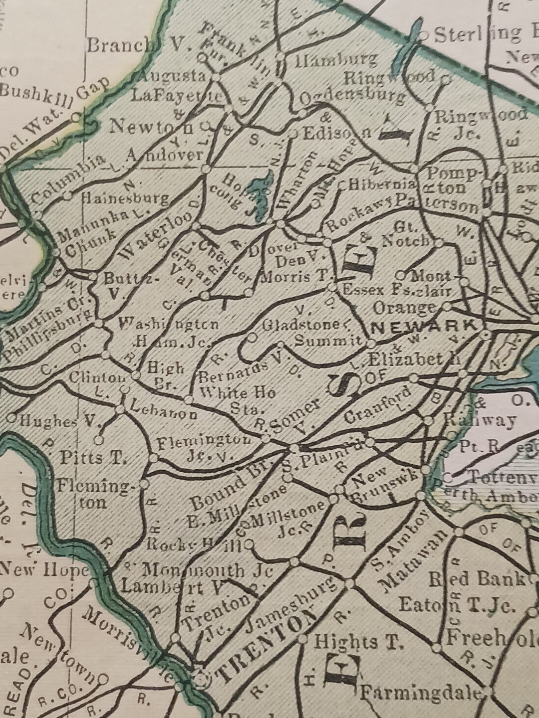 1902 Train Route Map PENNSYLVANIA New Jersey All Railroad Lines Stations 11″×9″