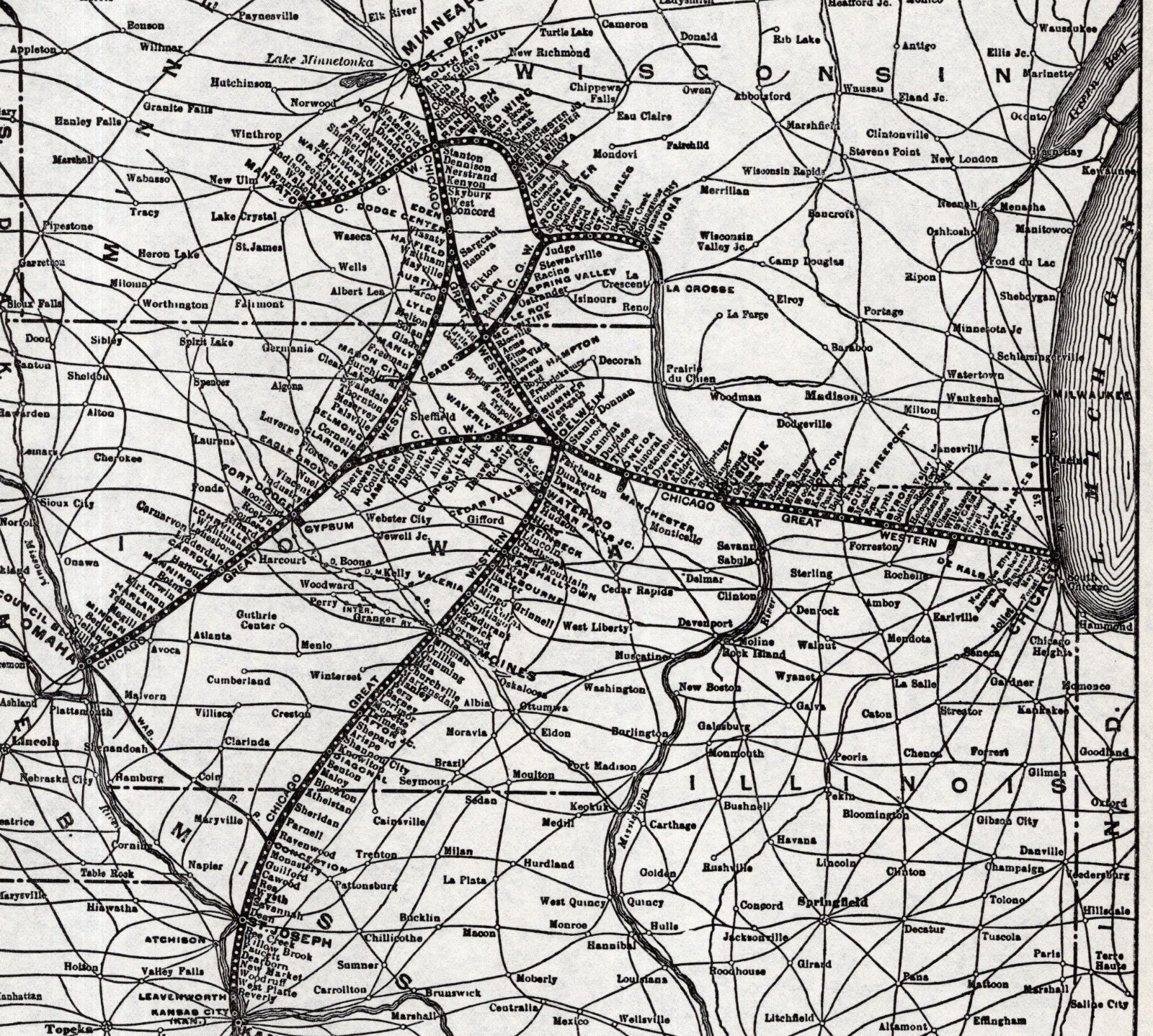 1939 Antique Chicago Great Western Railroad Map Vintage Railway Map 2548