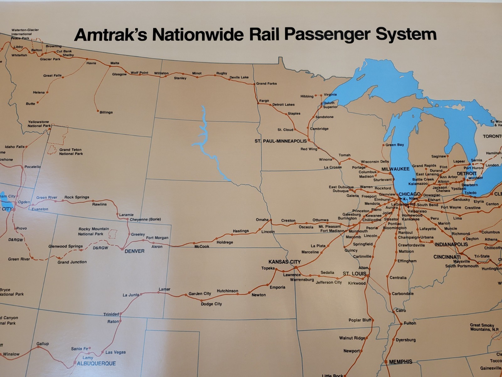 1980 Amtrak’s Nationwide Rail Passenger System Map Poster Railroad Train Vintage