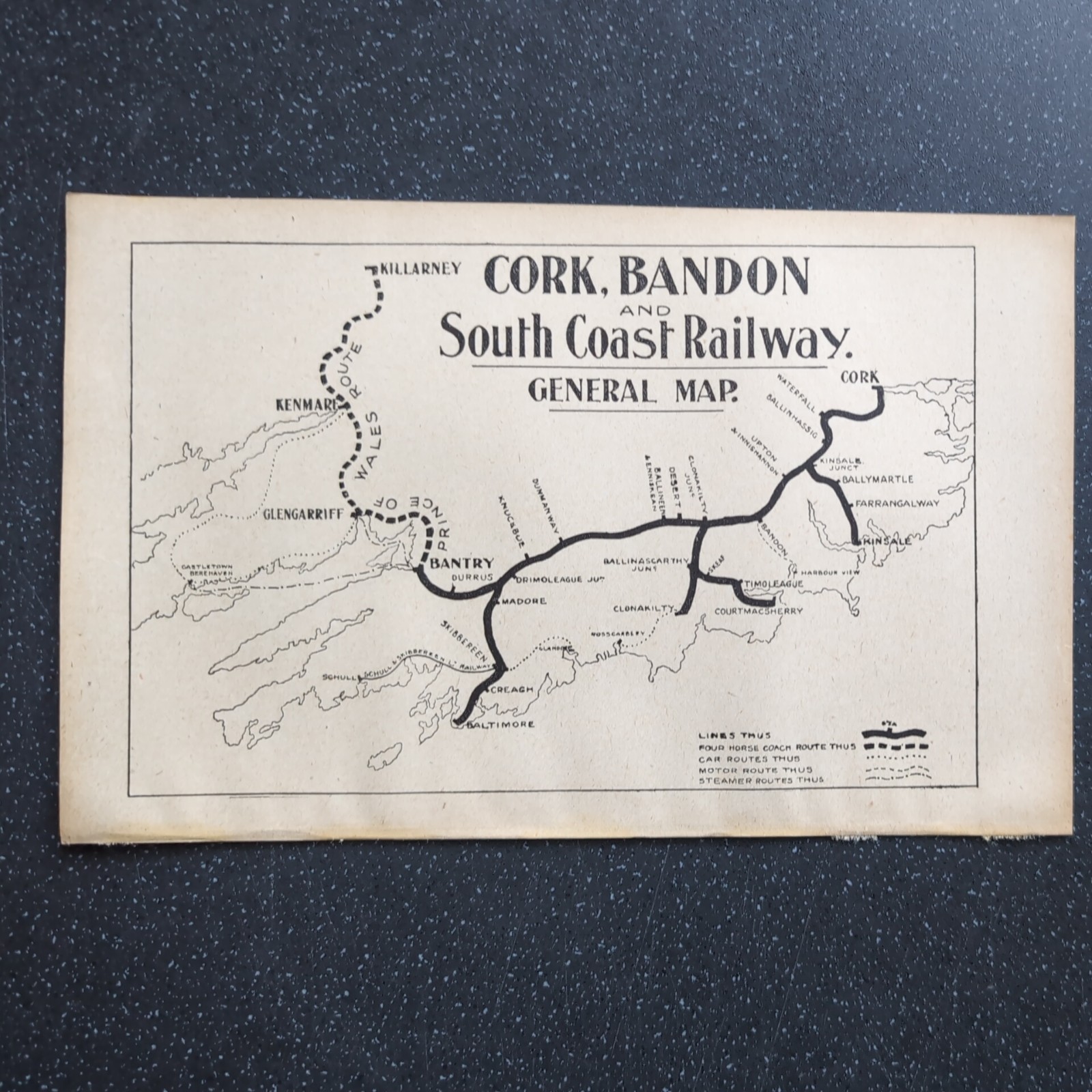 Original 1917 Railway map of Cork Bandon and South Coast Railway General Map