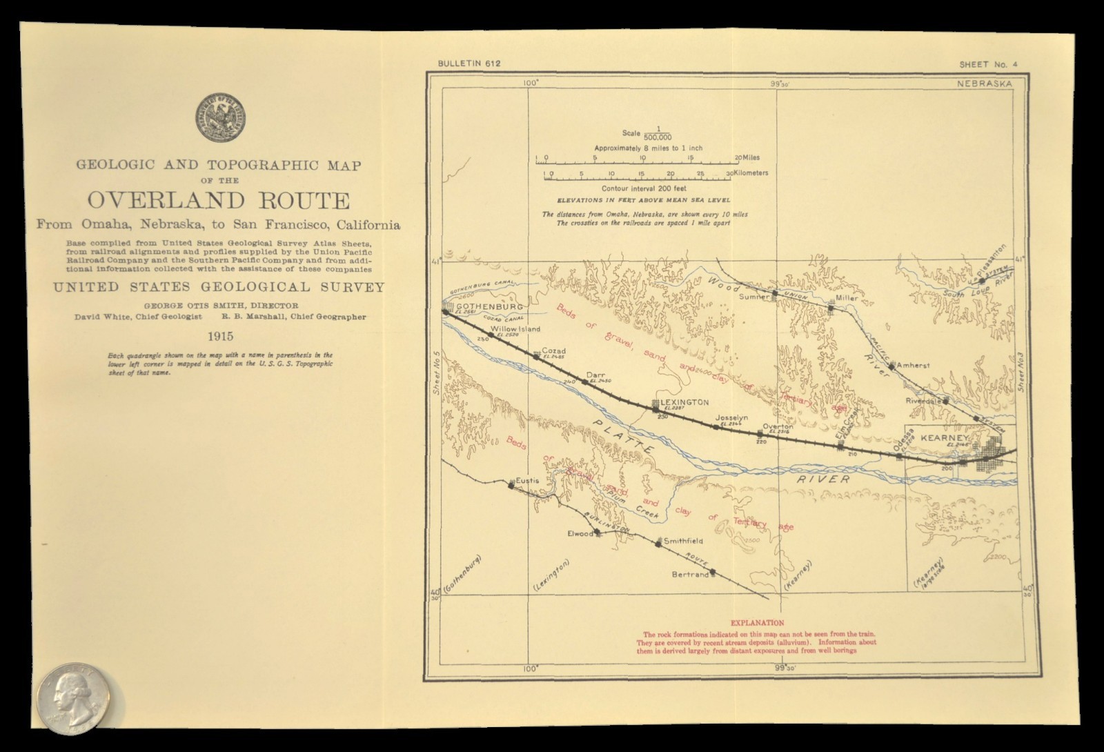 1915 Antique Union Pacific Railroad Map Kearney Nebraska Lexington NE Cozad