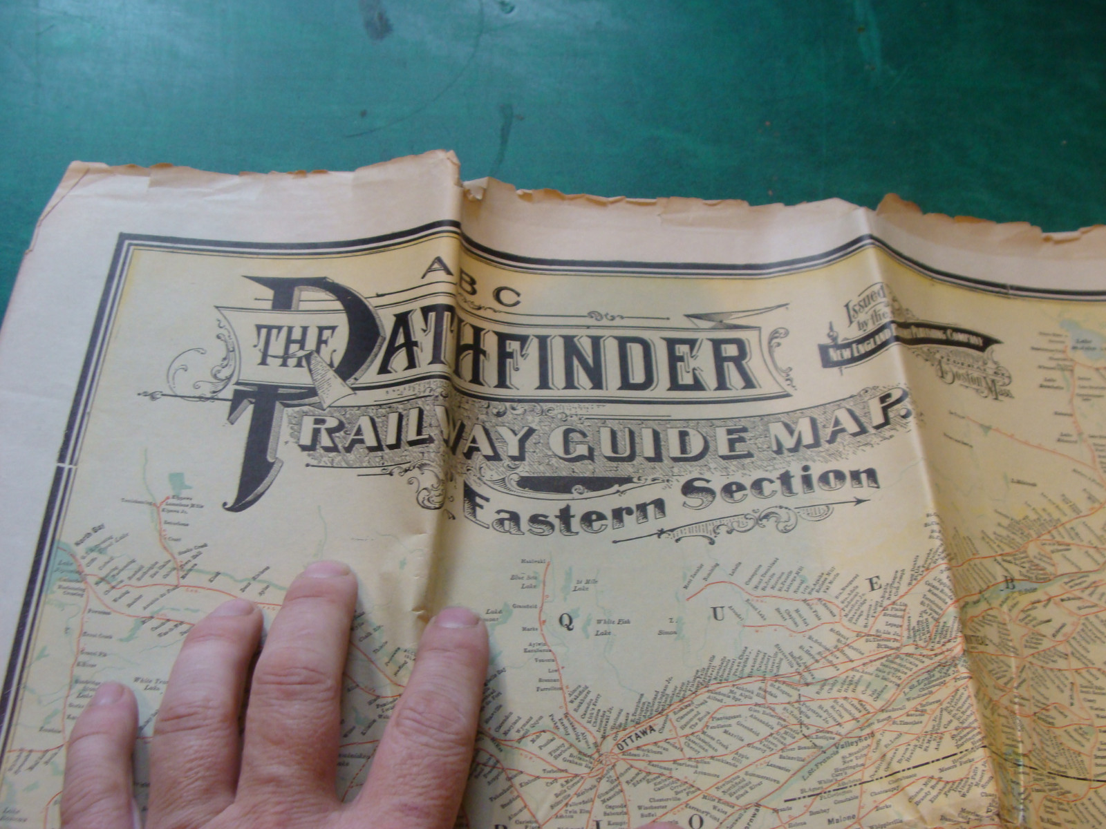 1913 ABC The PATHFINDER RAILWAYS GUIDE MAP eastern section, in 2 parts now