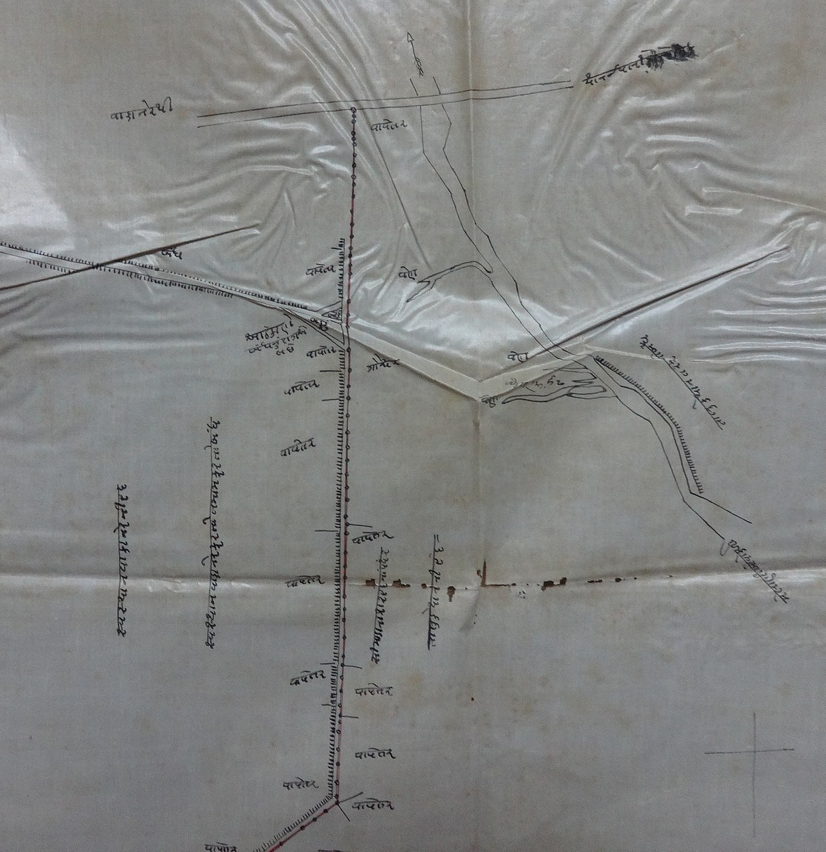 India vintage hand drawn Railway map 18“ x 22.5“ on paper like stiff cloth