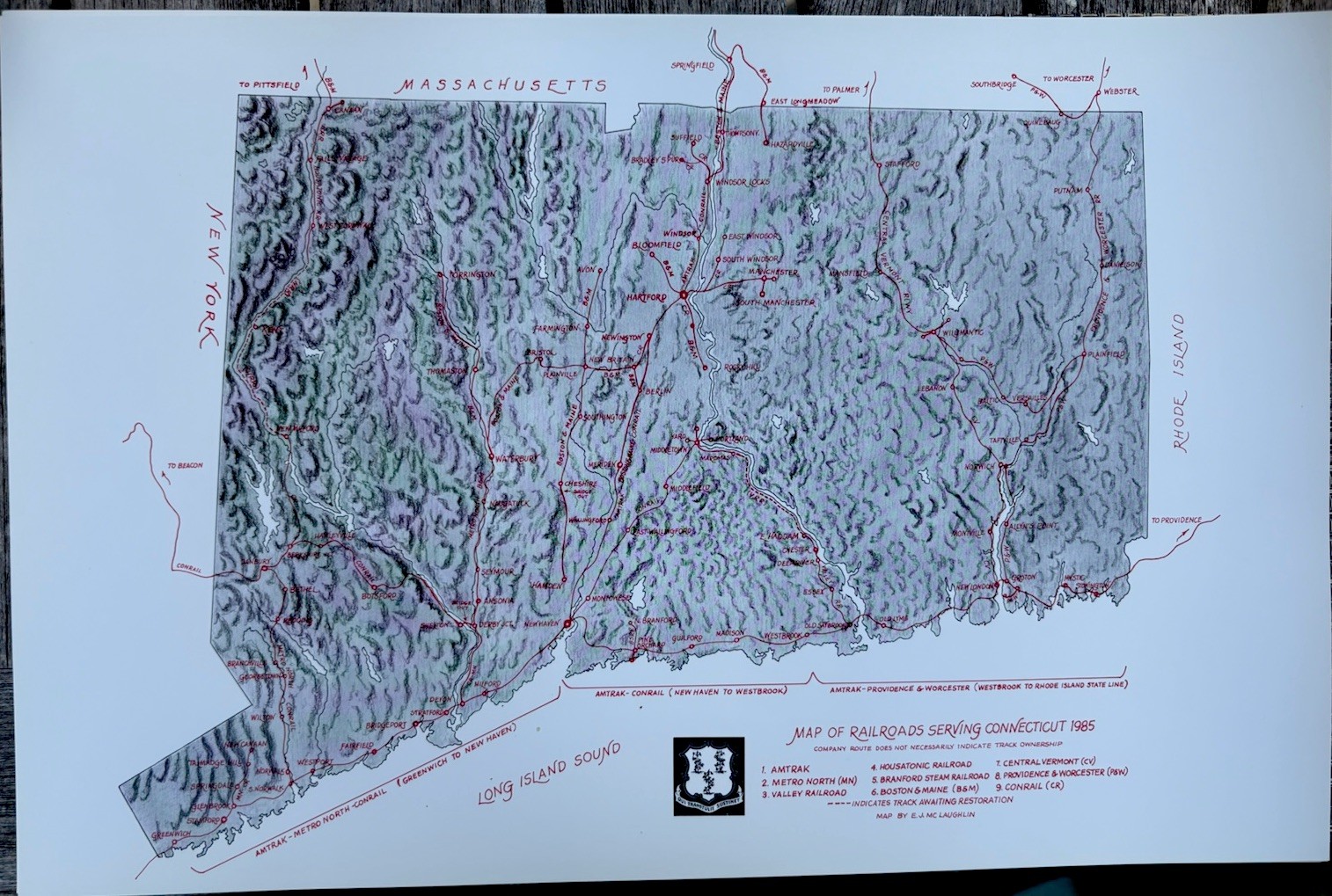 1985 Map of Railroads Serving Connecticut Poster by E.J. McLaughlin