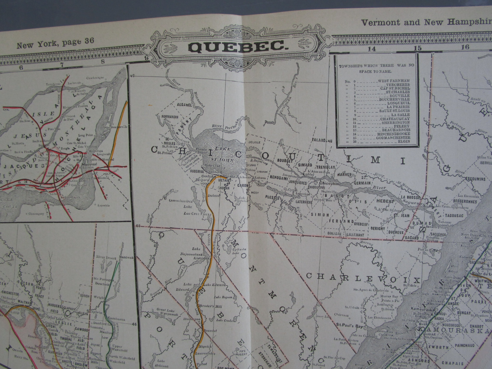 Antique 1892 QUEBEC CANADA GRANT’S RAILROAD Map PONTIAC PACIFIC JUNTION RR 1800s