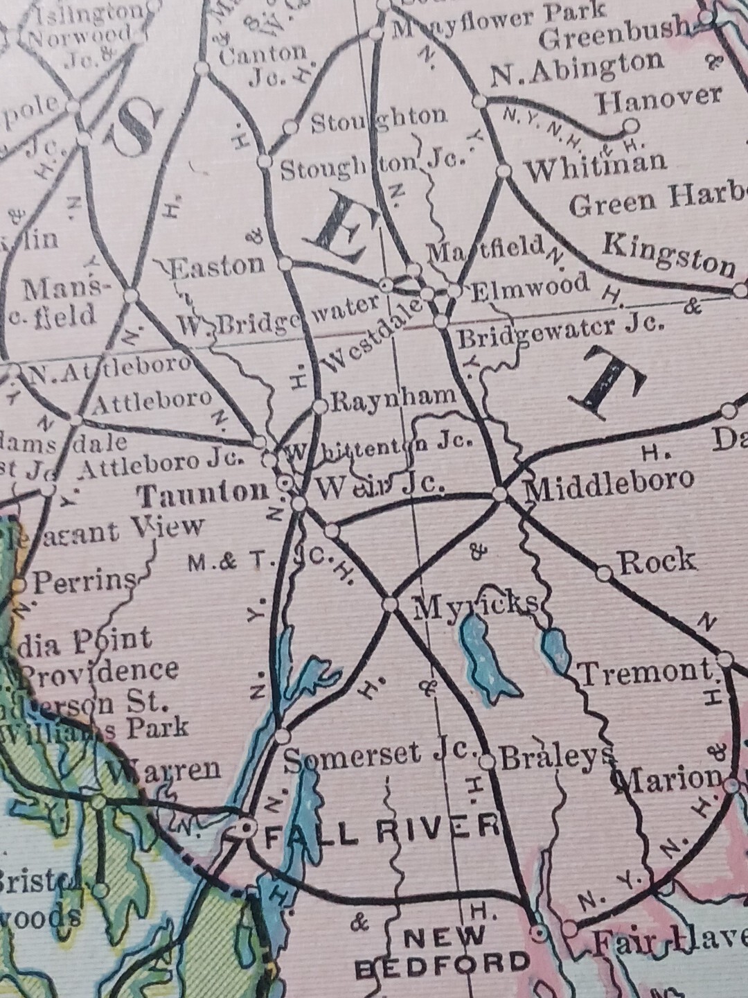 1904 Dated Railroad Map Massachusetts CT R.I. all Lines & Train Routes 11″x9″