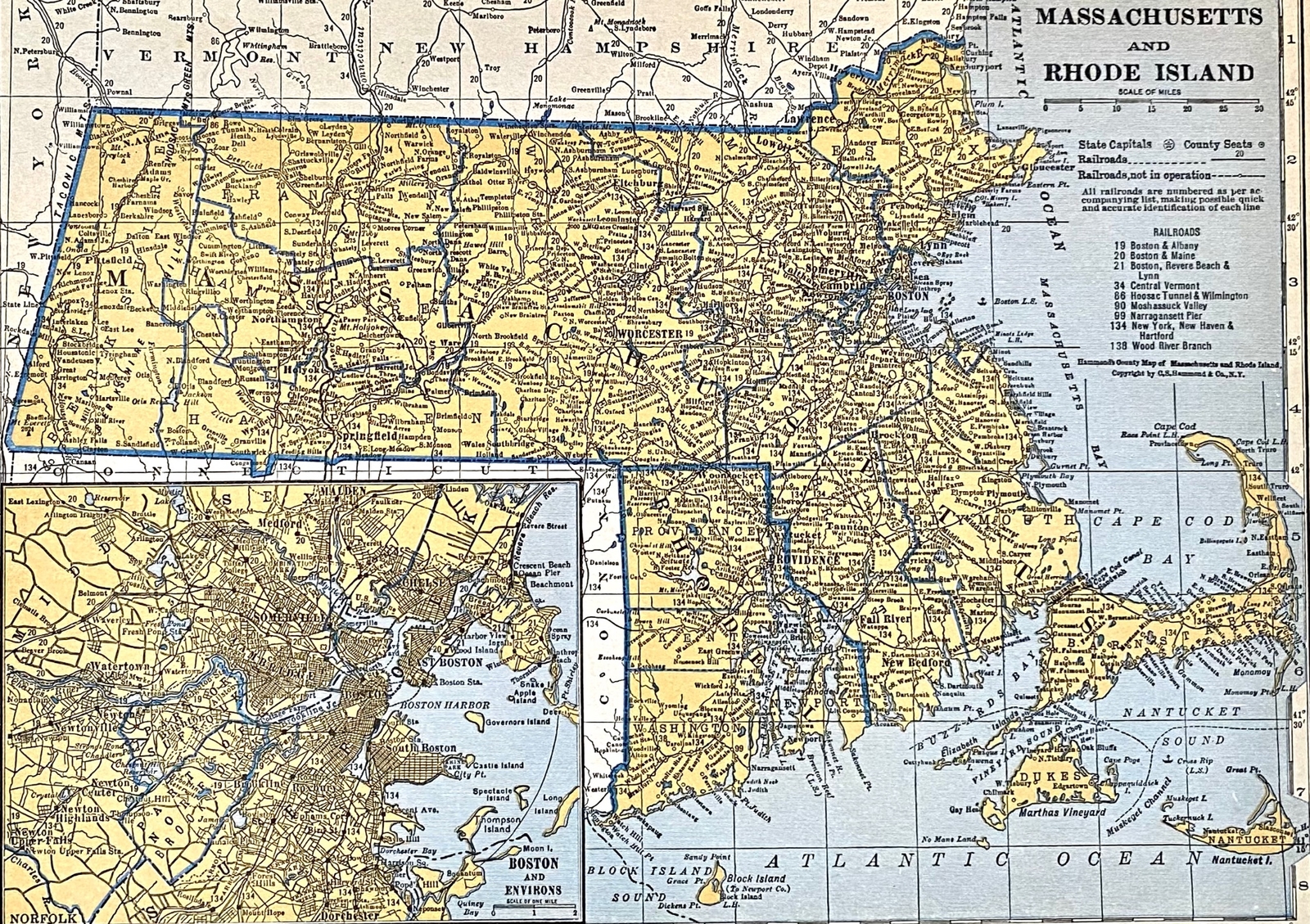 RHODE ISLAND, MASSACHUSETTS, MARYLAND & DELAWARE 1935 Railroad Maps. Hammond