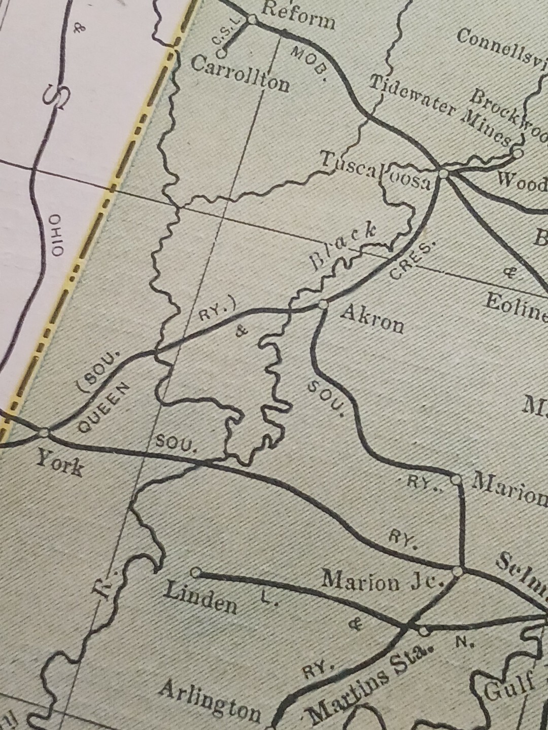 1902 Dated Train Route Map ALABAMA GEORGIA all Railroad Lines Stations 11″×9″