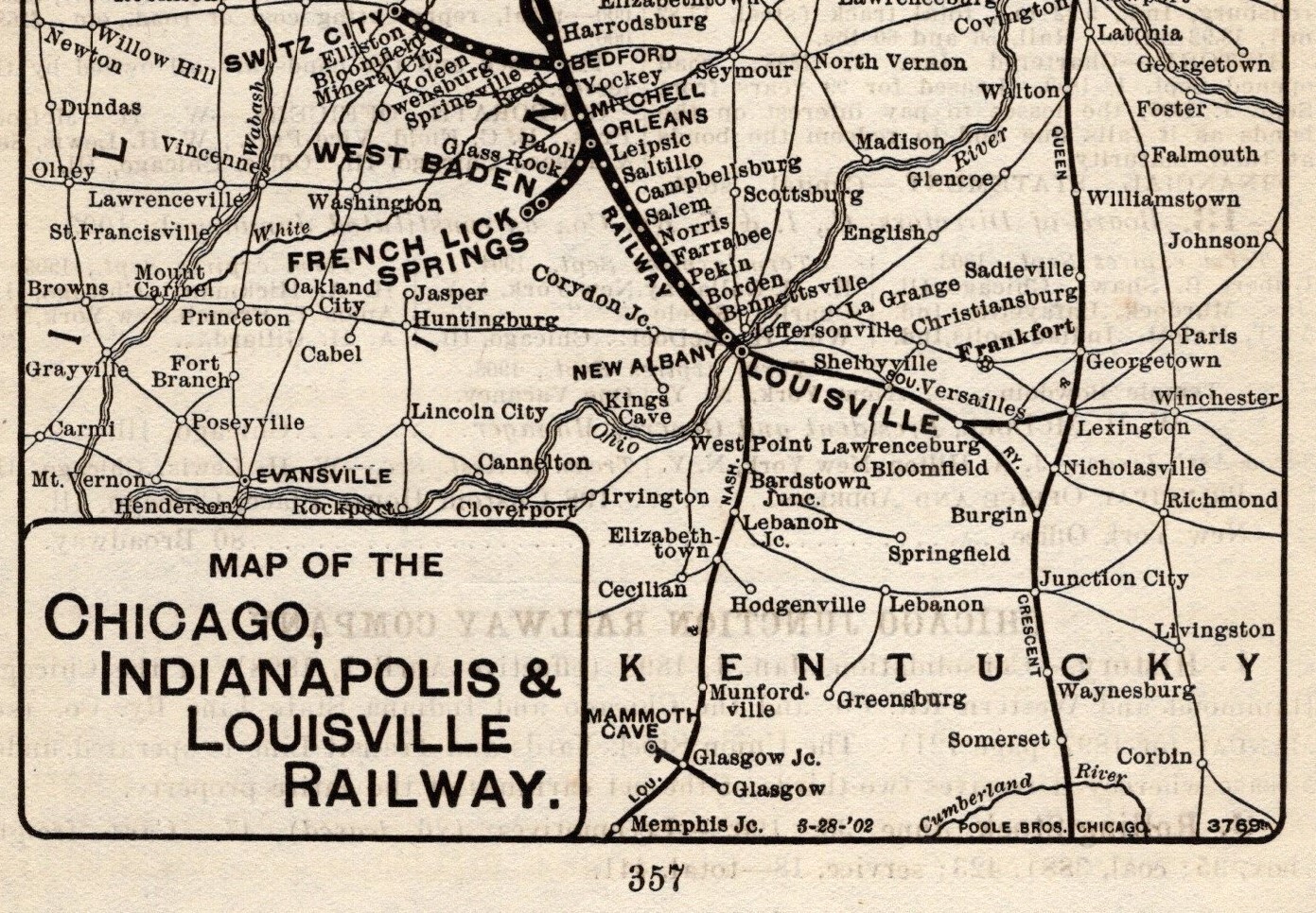 1902 Antique Chicago Indianapolis and Louisville Railway Map Railroad Map 1881