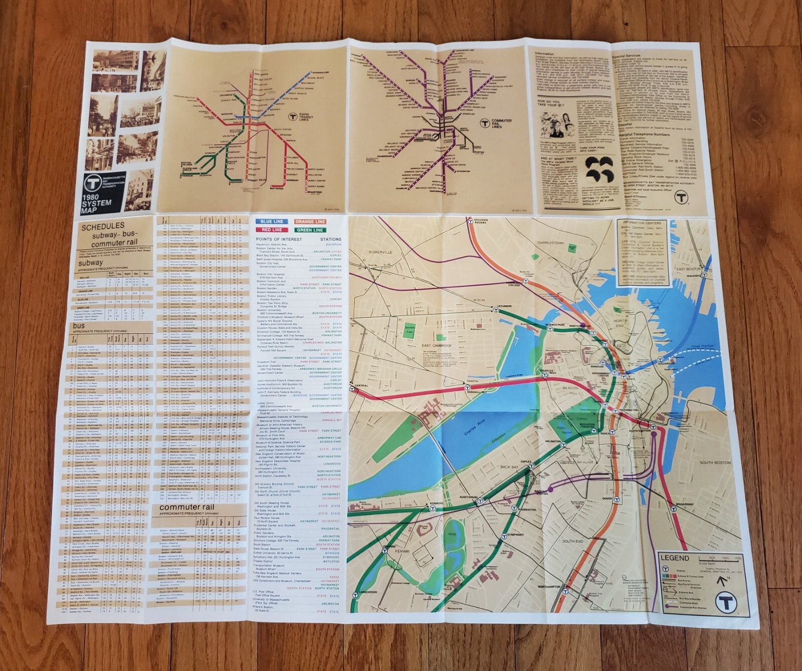 1980 MBTA MASSACHUSETTS BAY TRANSPORTATION AUTHORITY SYSTEM MAP SUBWAY BUS RAIL